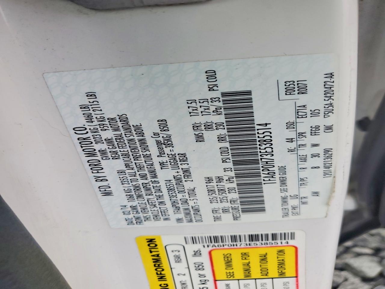 2014 Ford Fusion Se White vin: 1FA6P0H73E5385514