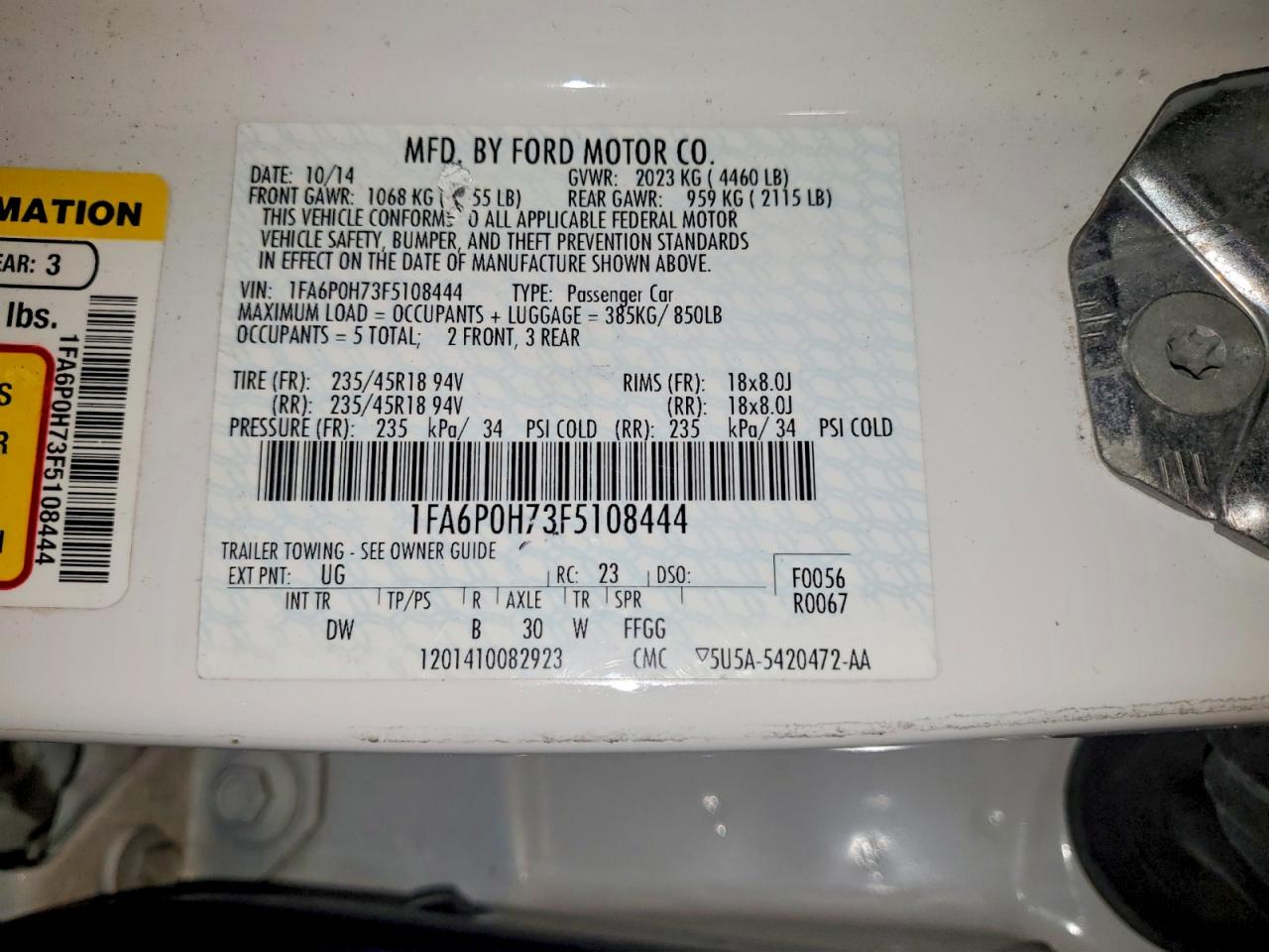 2015 Ford Fusion Se White vin: 1FA6P0H73F5108444