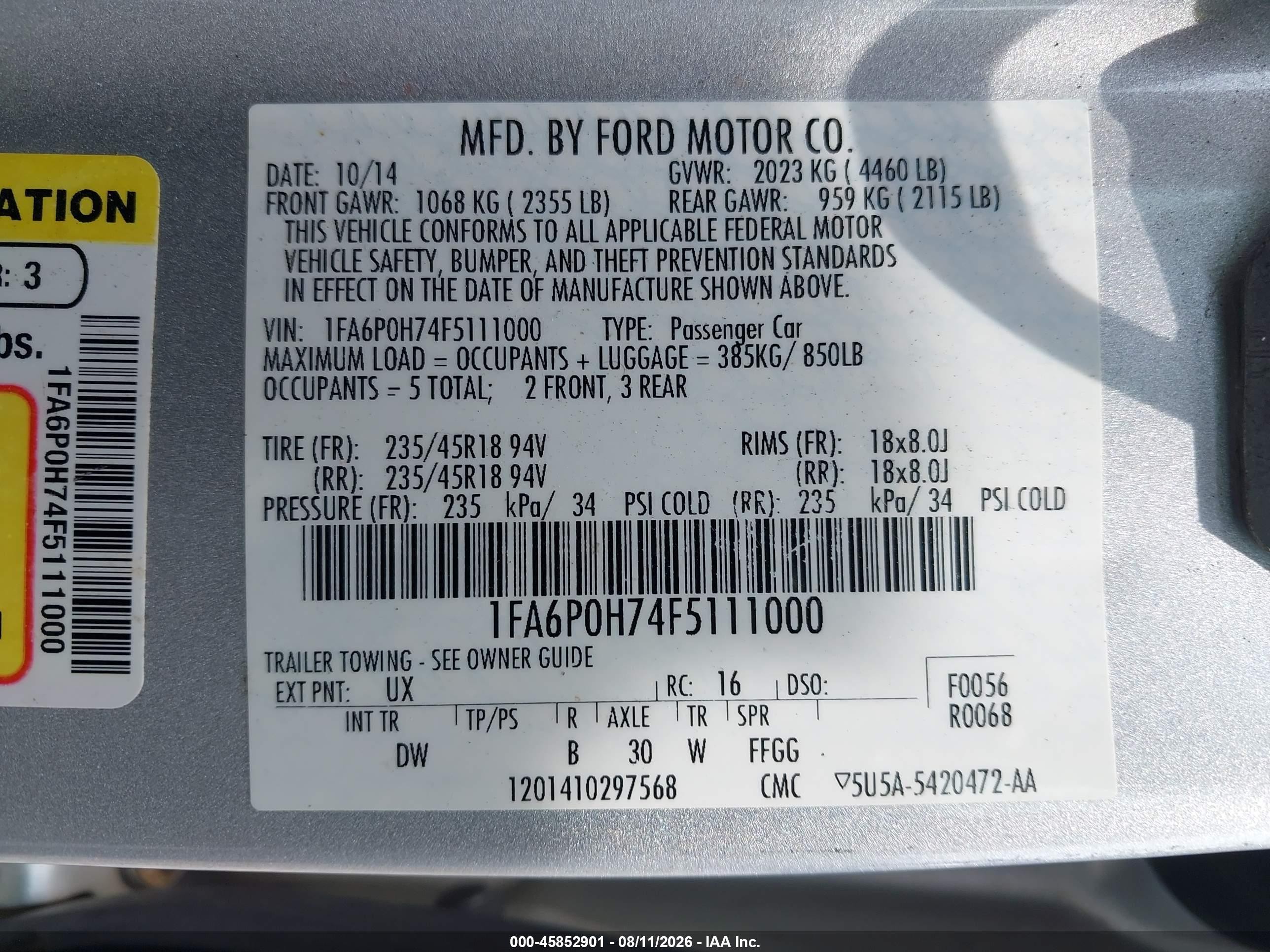 2015 Ford Fusion Se Silver vin: 1FA6P0H74F5111000