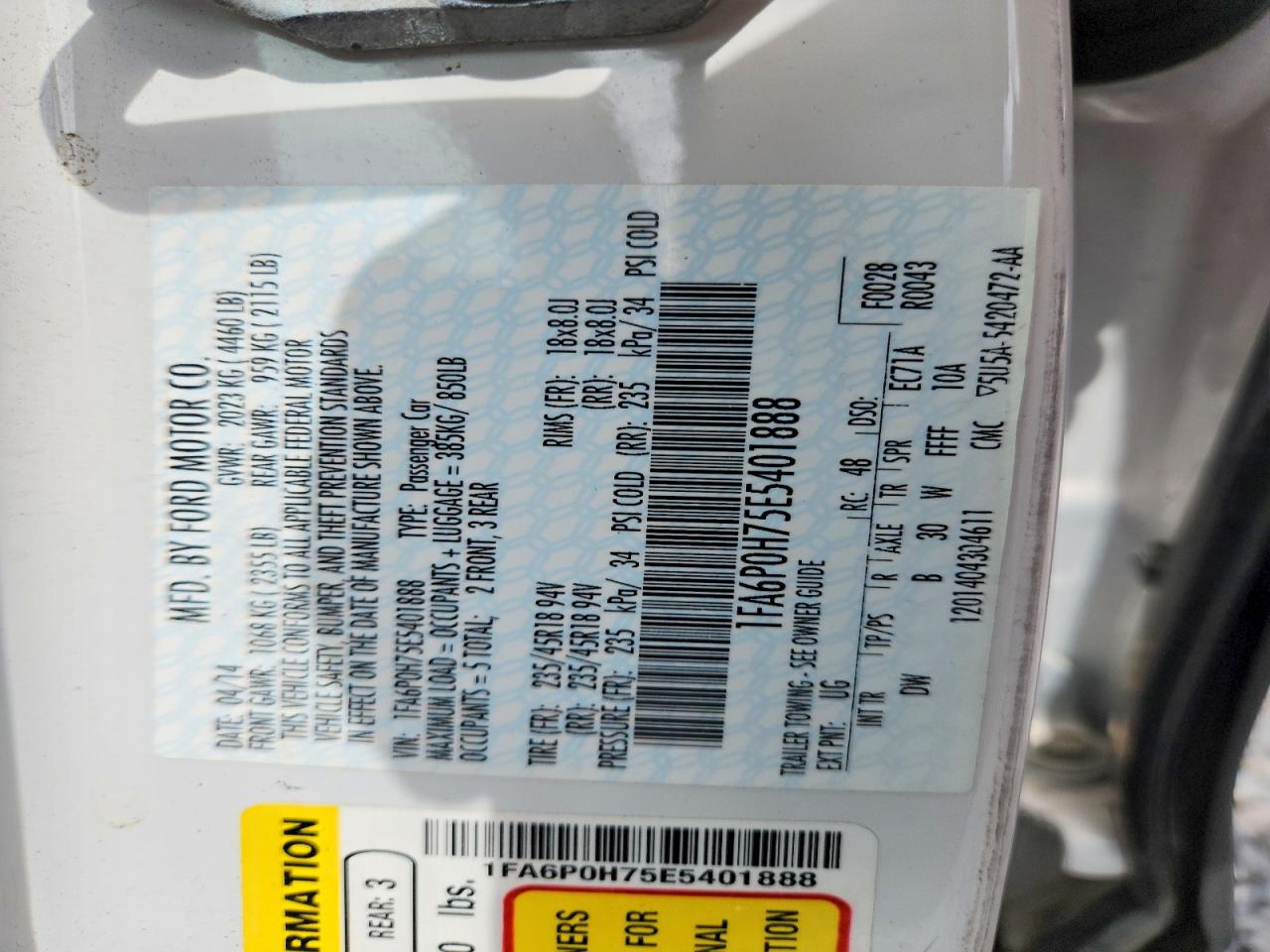 2014 Ford Fusion Se White vin: 1FA6P0H75E5401888