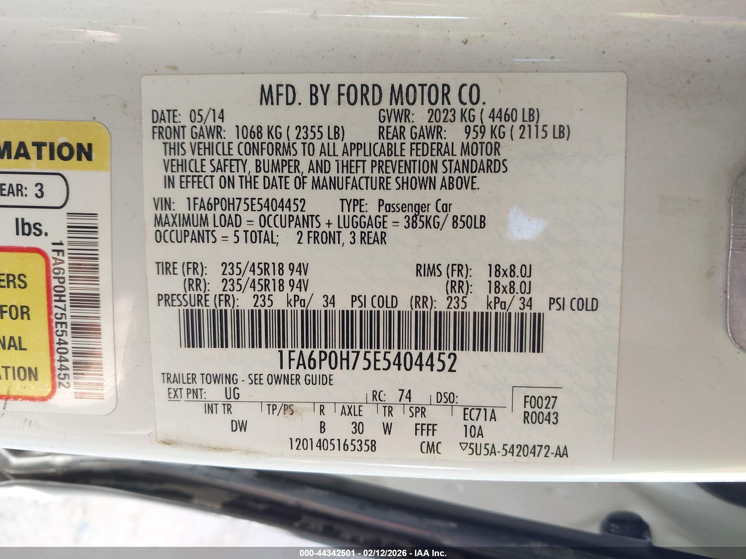 2014 Ford Fusion Se Белый vin: 1FA6P0H75E5404452