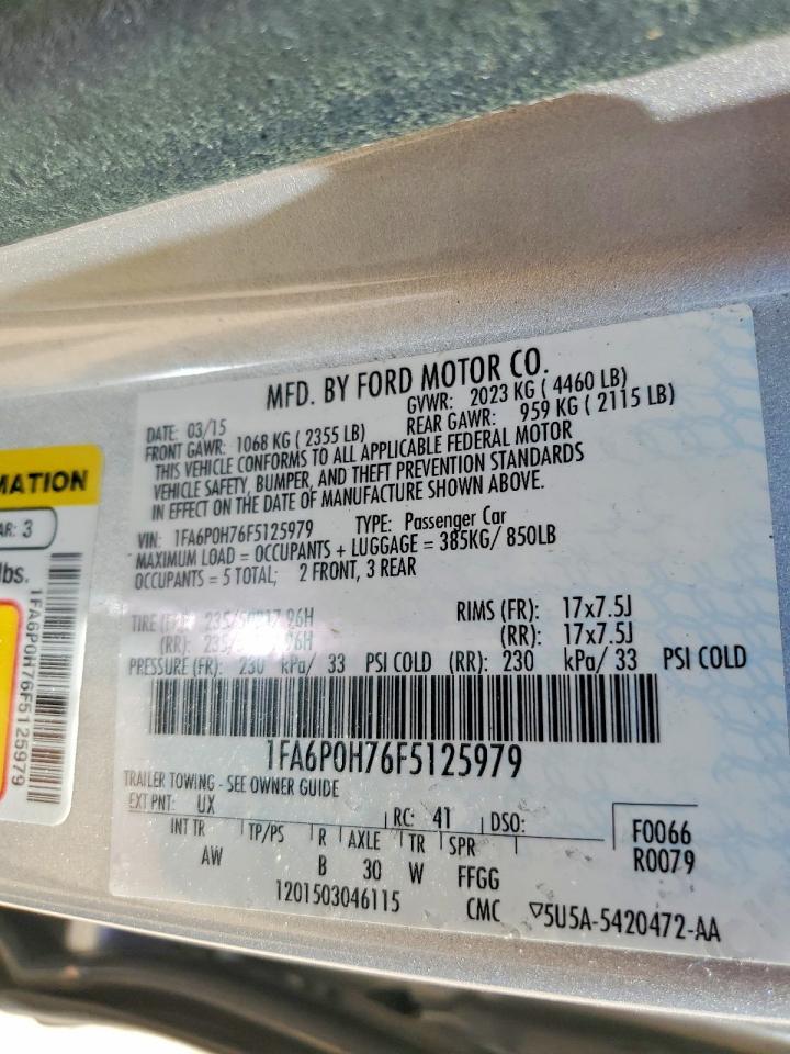 2015 Ford Fusion Se Silver vin: 1FA6P0H76F5125979