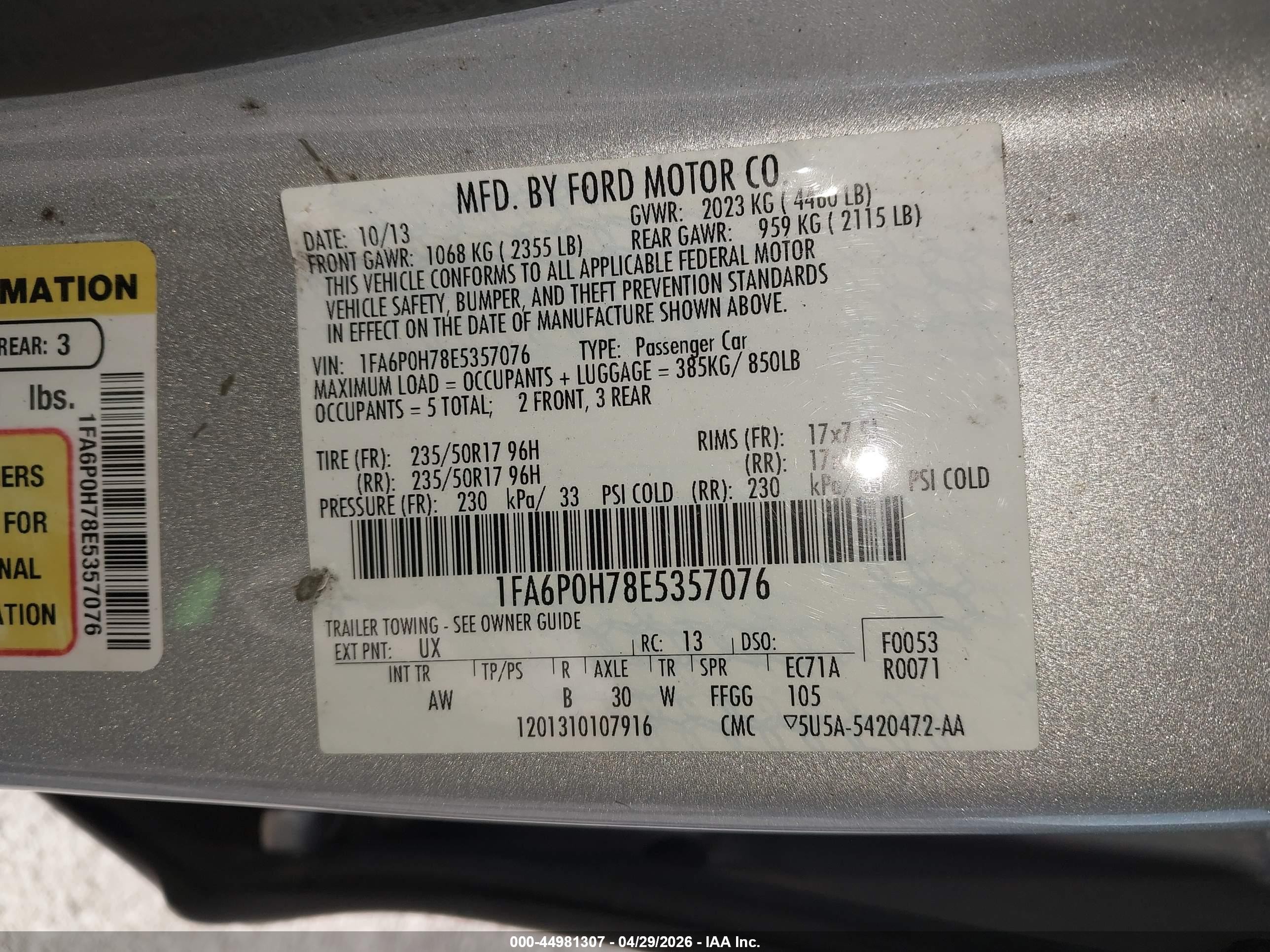 2014 Ford Fusion Se Silver vin: 1FA6P0H78E5357076