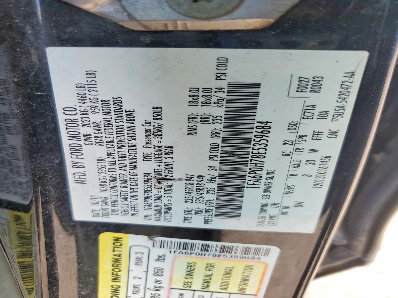 2014 Ford Fusion Se Черный vin: 1FA6P0H78E5359684