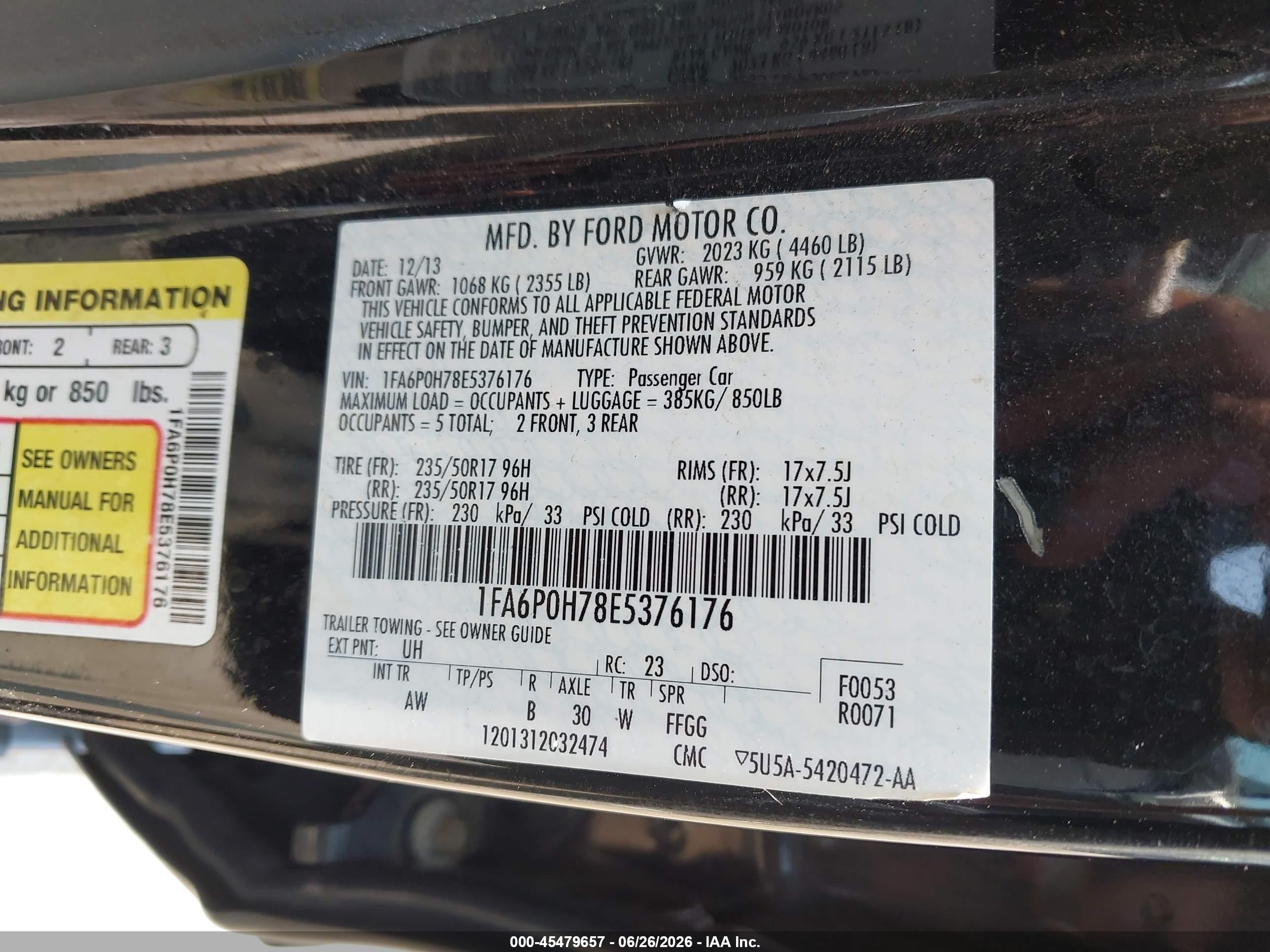2014 Ford Fusion Se Black vin: 1FA6P0H78E5376176