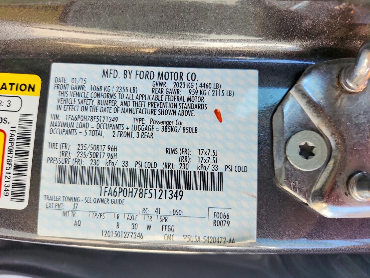 2015 Ford Fusion Se Угольный vin: 1FA6P0H78F5121349