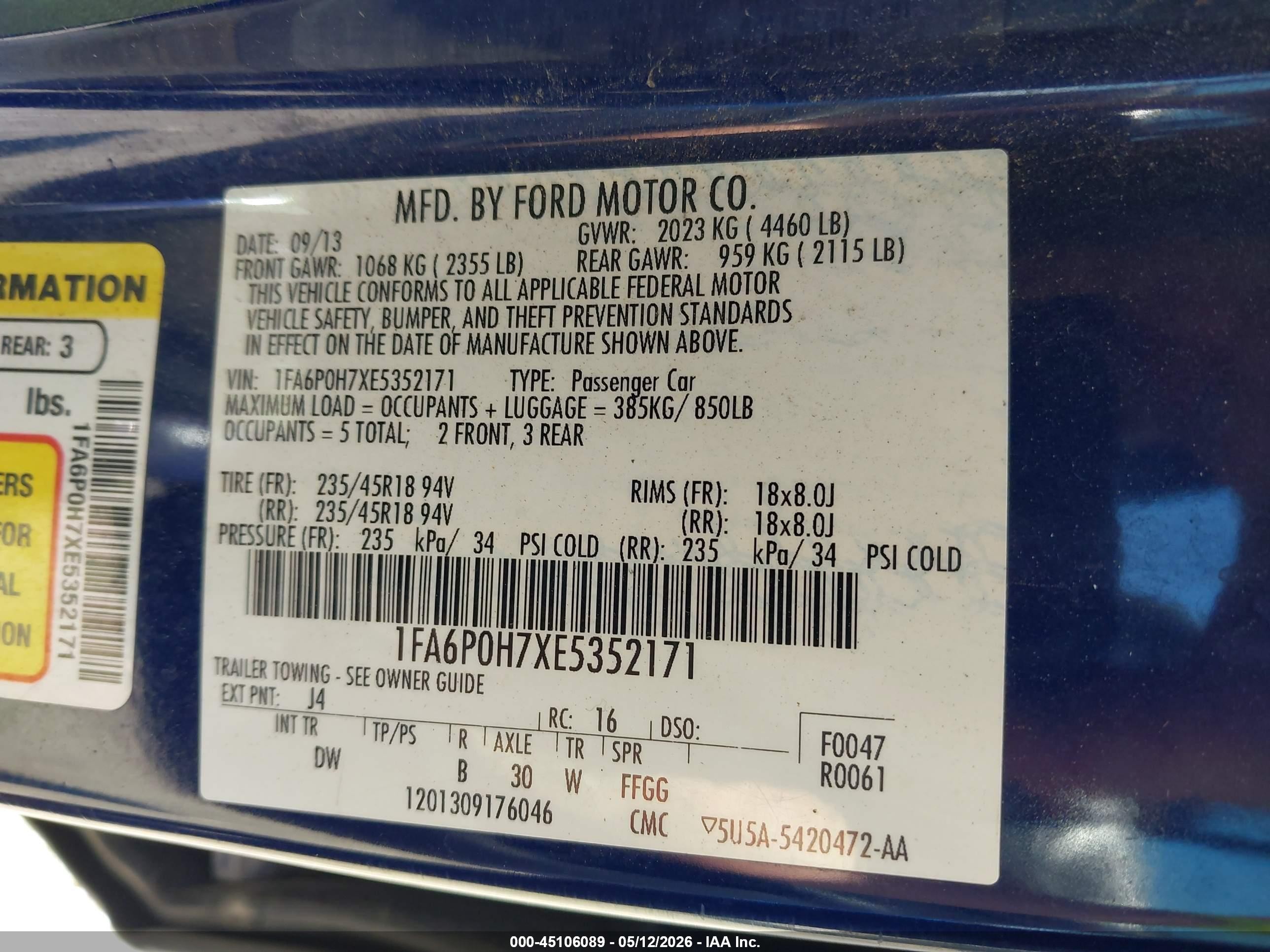 2014 Ford Fusion Se Blue vin: 1FA6P0H7XE5352171