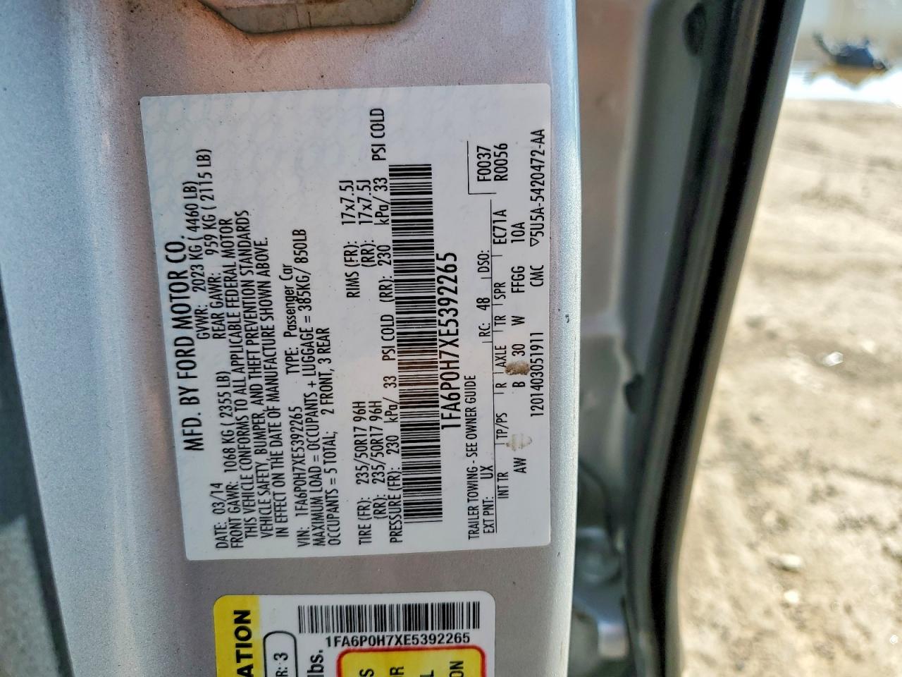 2014 Ford Fusion Se Silver vin: 1FA6P0H7XE5392265