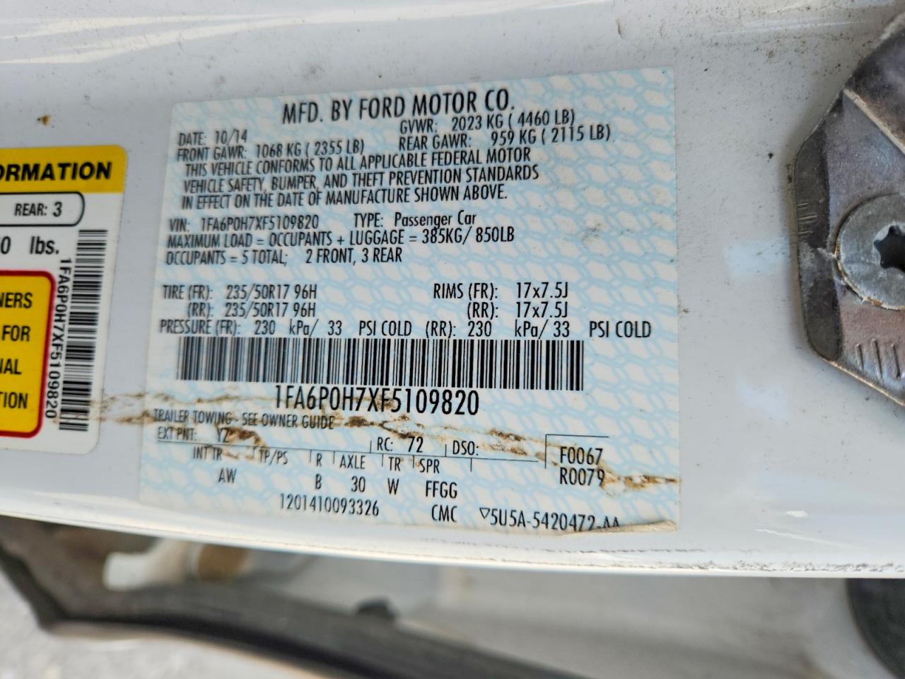 2015 Ford Fusion Se White vin: 1FA6P0H7XF5109820