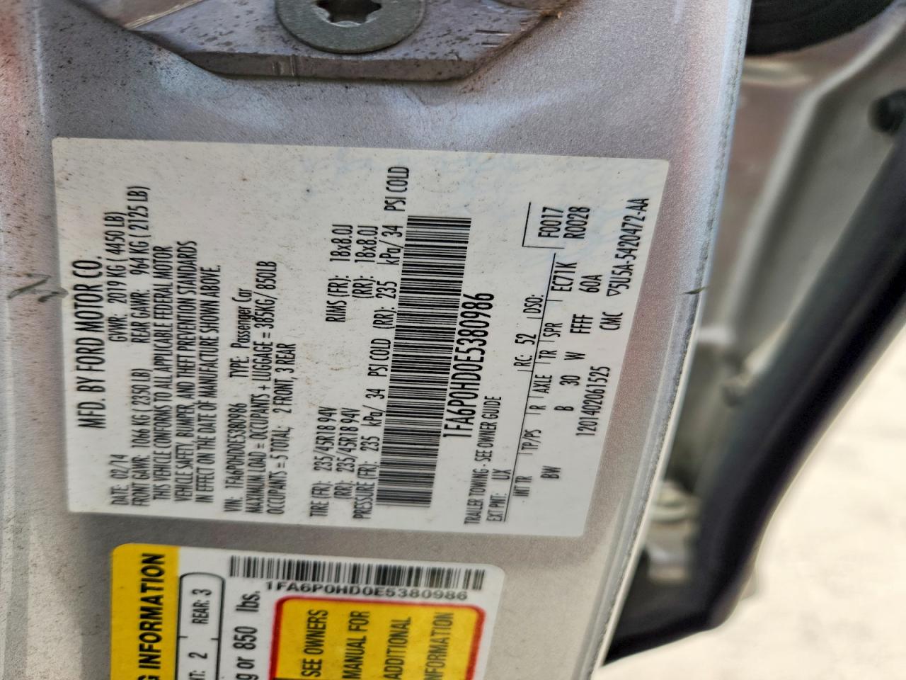 2014 Ford Fusion Se Silver vin: 1FA6P0HD0E5380986
