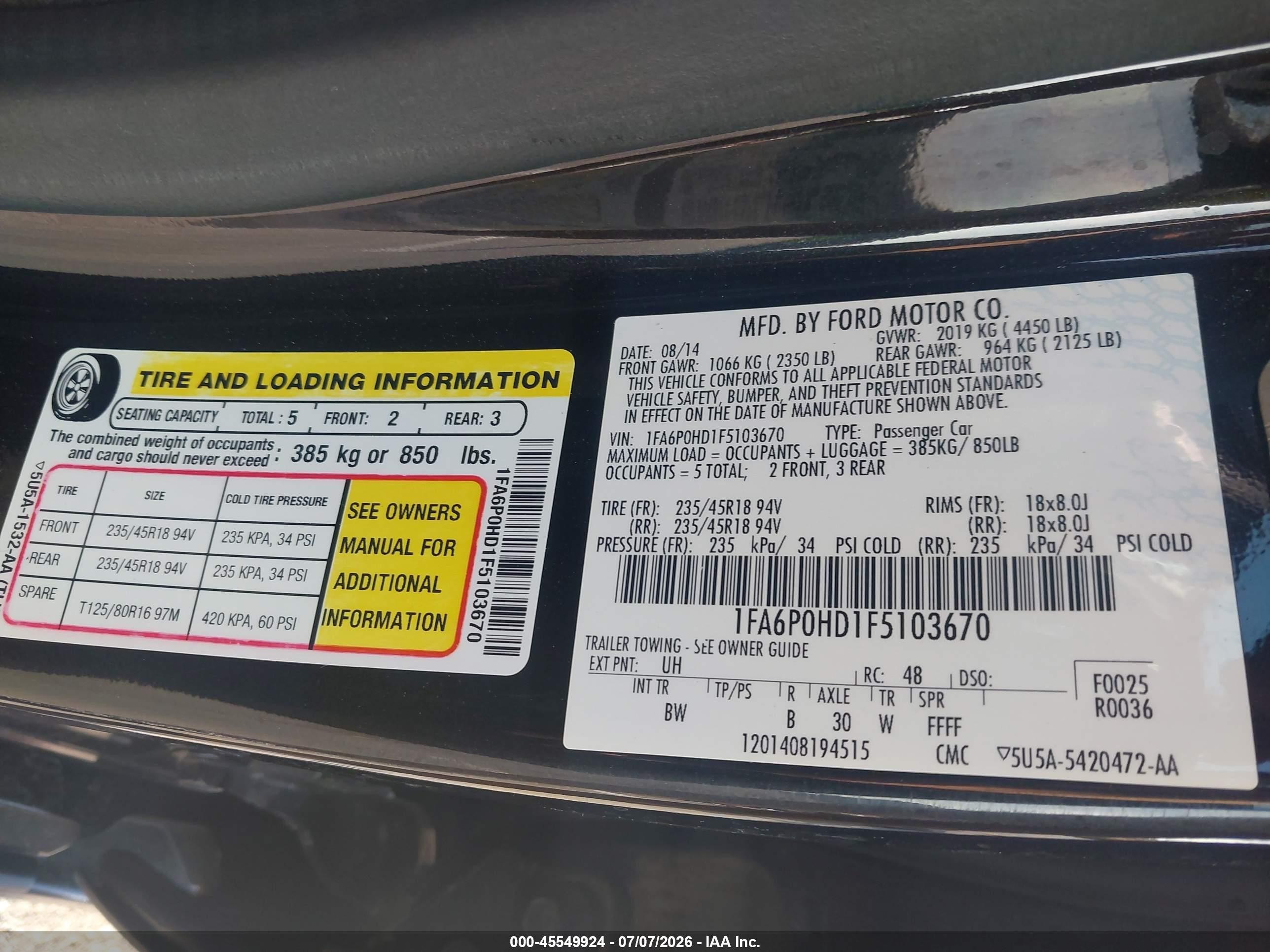 2015 Ford Fusion Se Черный vin: 1FA6P0HD1F5103670