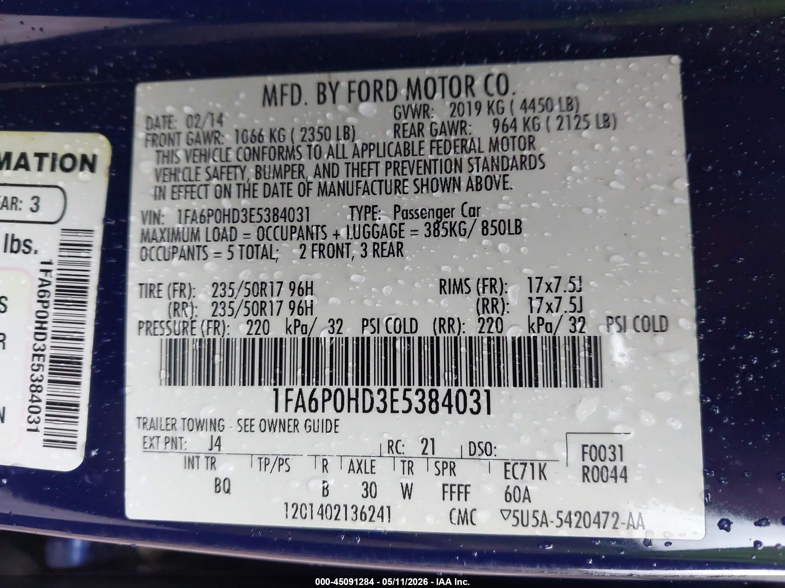 2014 Ford Fusion Se Blue vin: 1FA6P0HD3E5384031