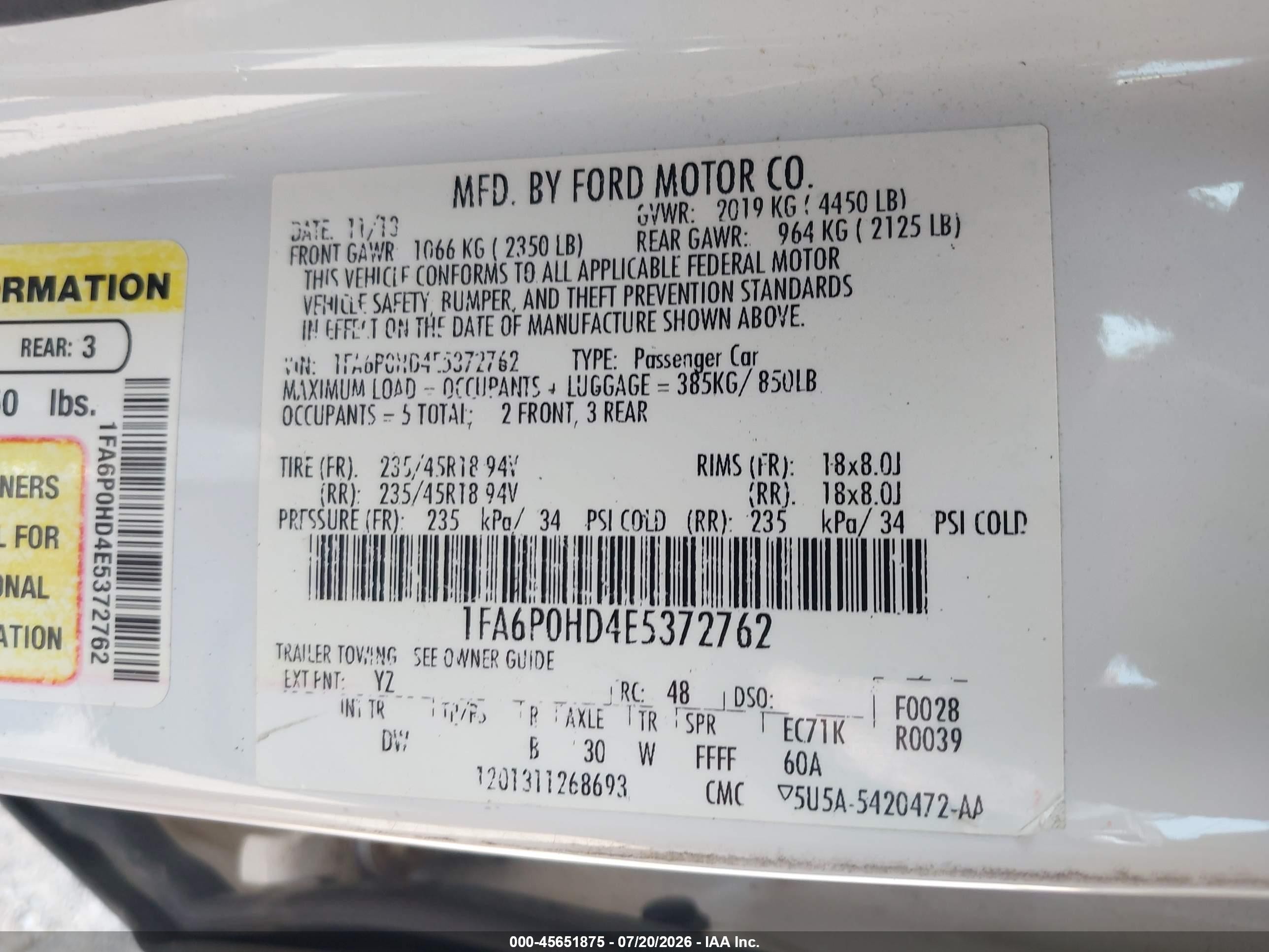 2014 Ford Fusion Se White vin: 1FA6P0HD4E5372762
