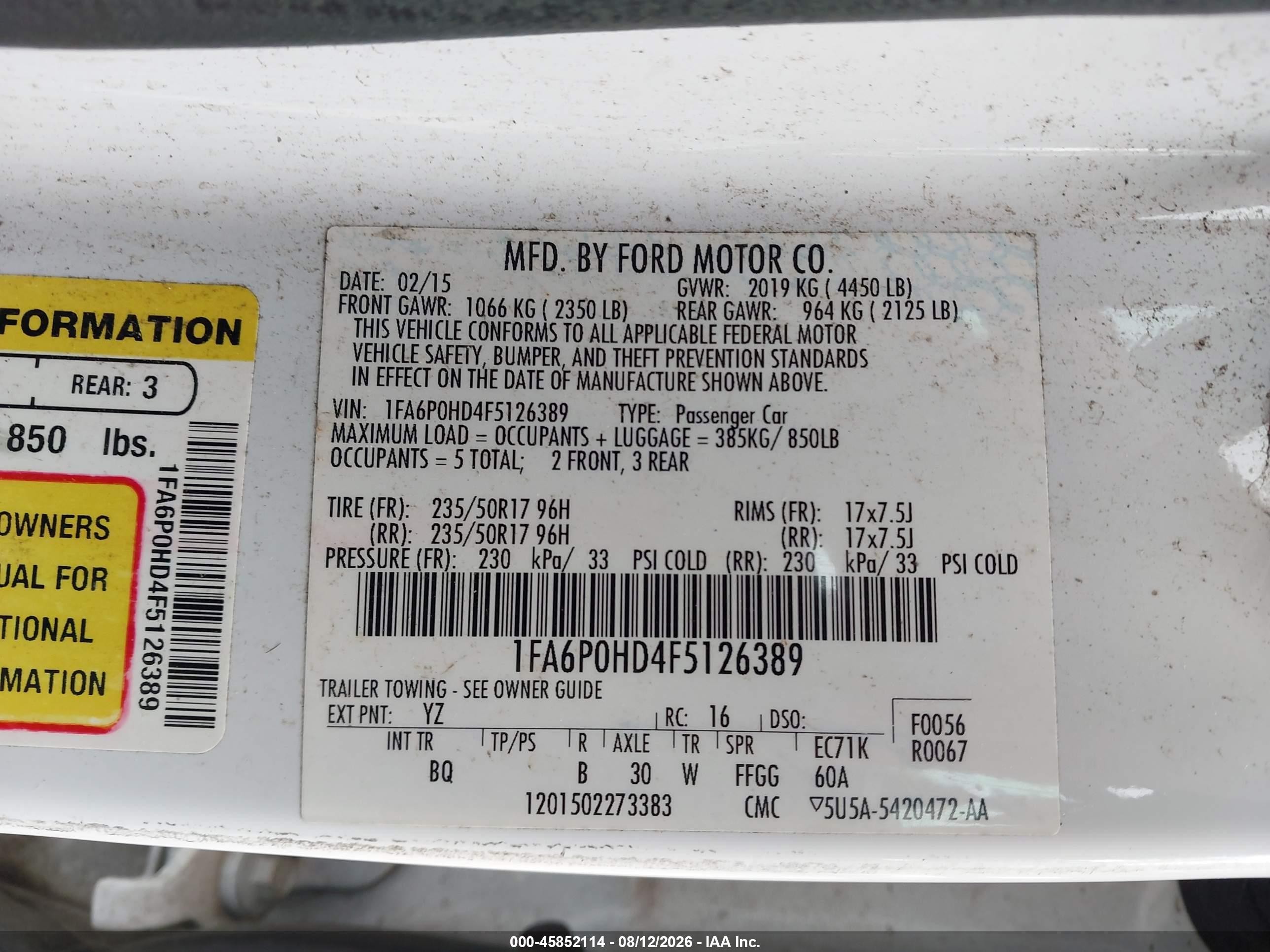 2015 Ford Fusion Se Белый vin: 1FA6P0HD4F5126389