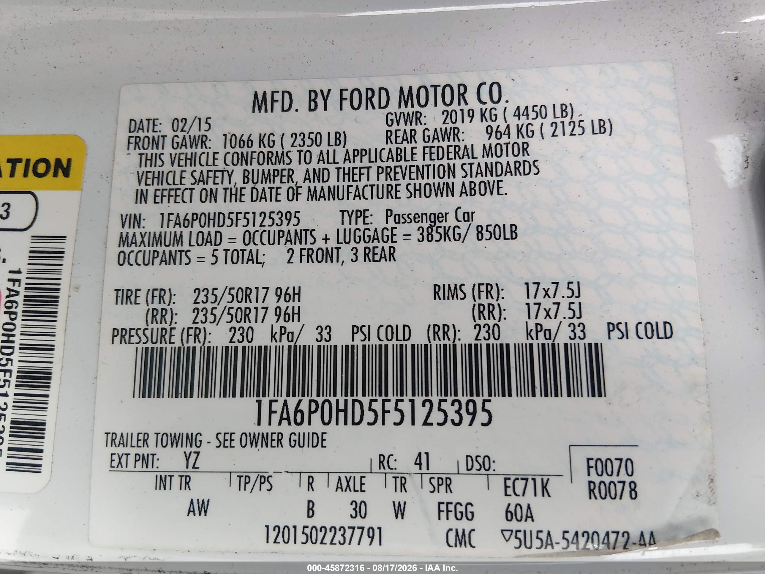 2015 Ford Fusion Se White vin: 1FA6P0HD5F5125395