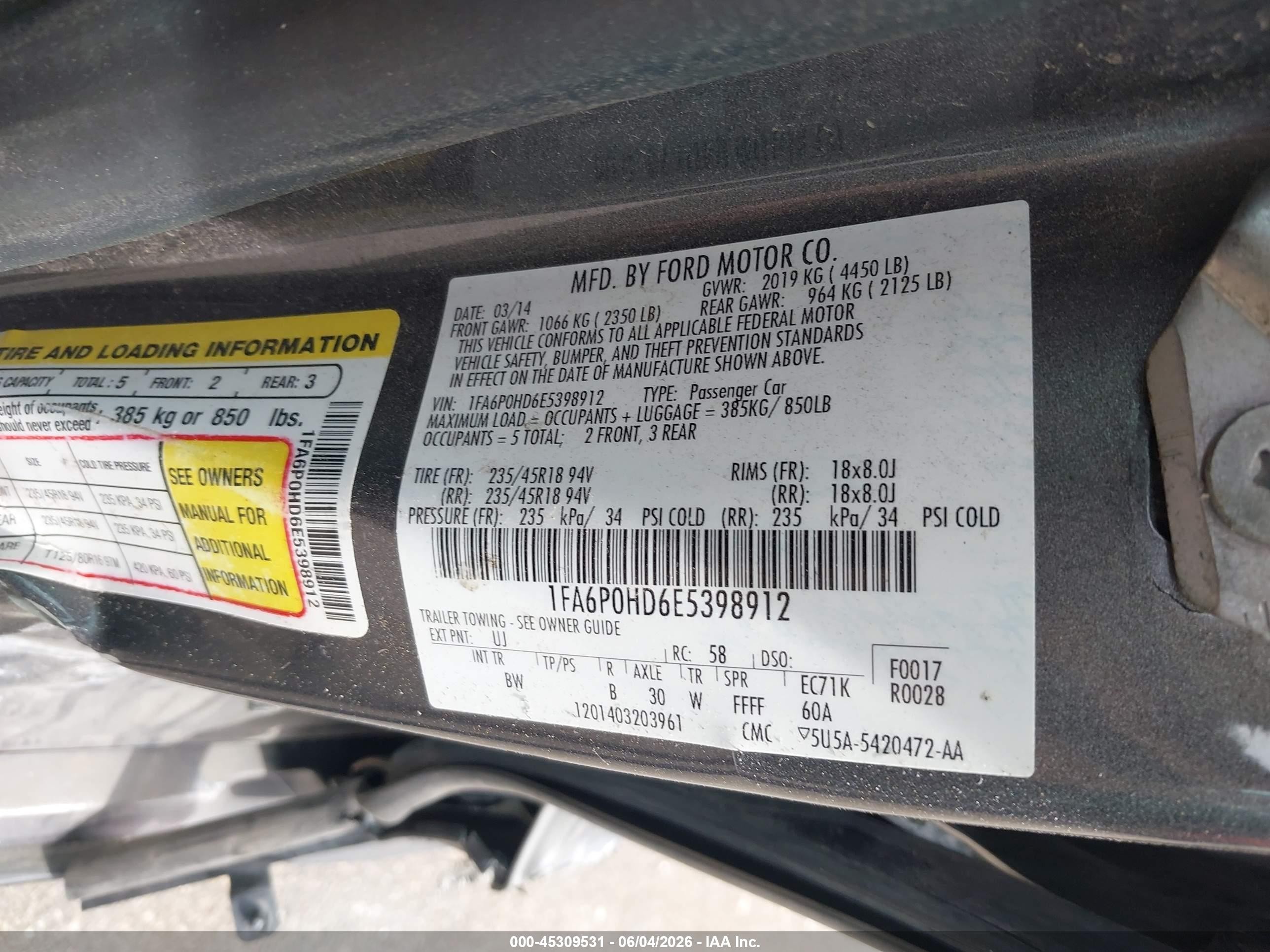 2014 Ford Fusion Se Gray vin: 1FA6P0HD6E5398912