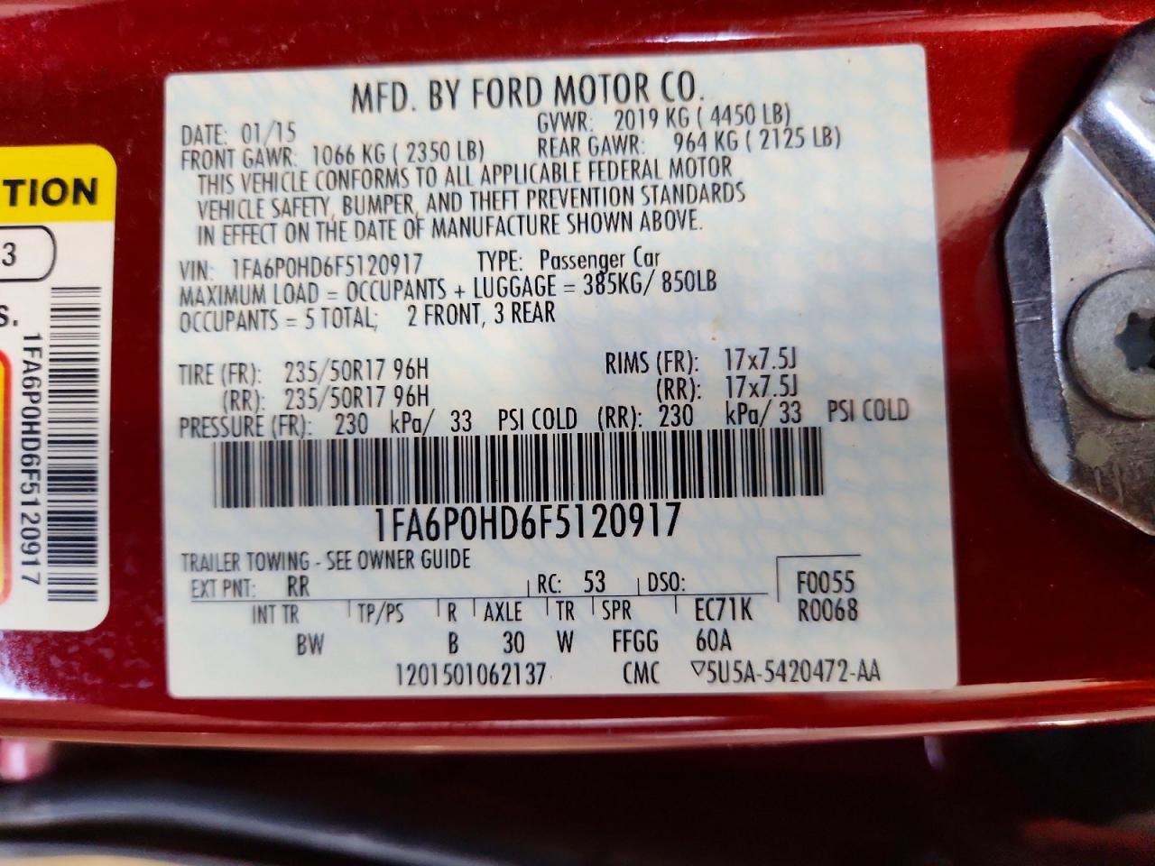 2015 Ford Fusion Se Maroon vin: 1FA6P0HD6F5120917