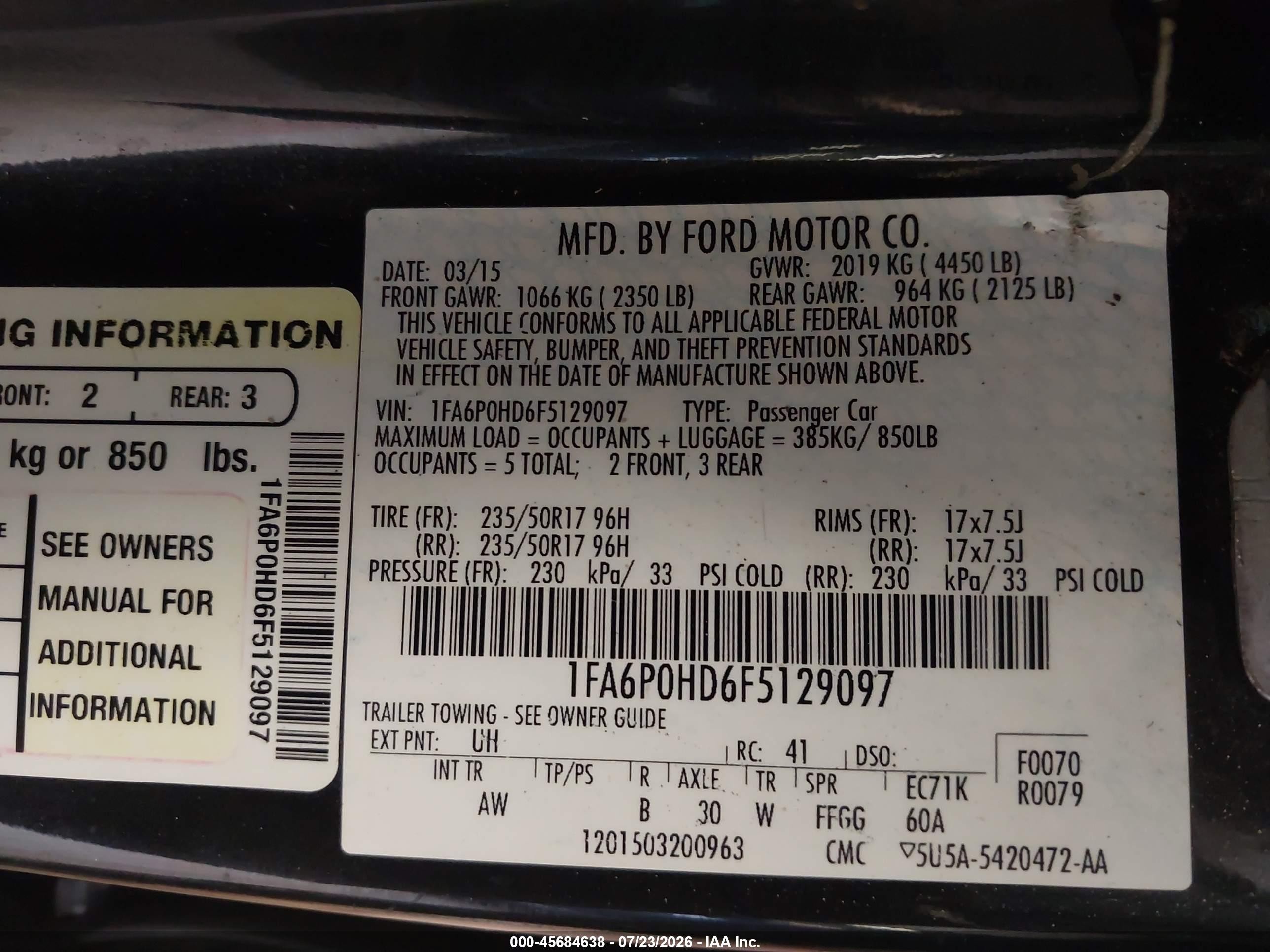 2015 Ford Fusion Se Black vin: 1FA6P0HD6F5129097