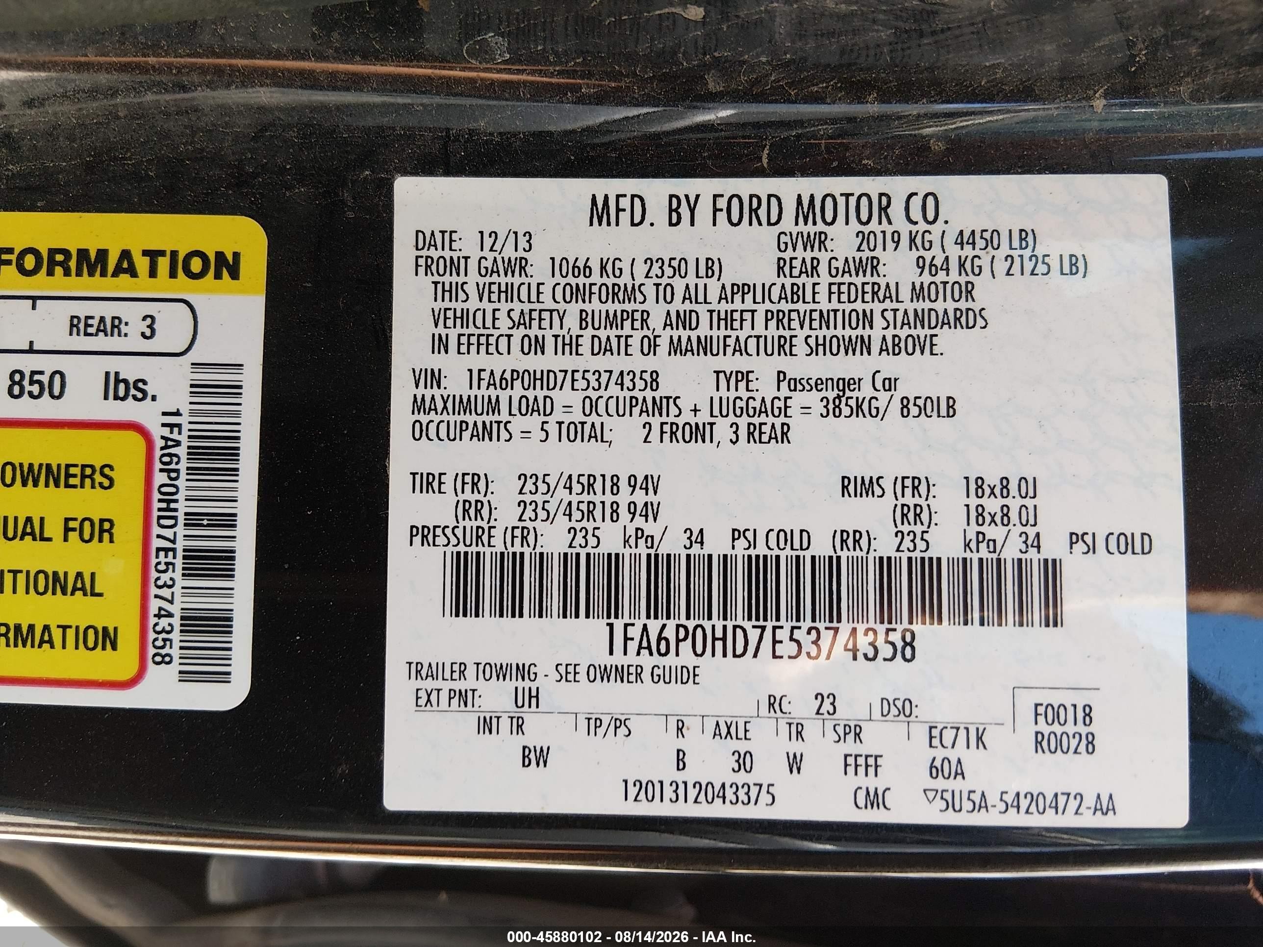 2014 Ford Fusion Se Black vin: 1FA6P0HD7E5374358