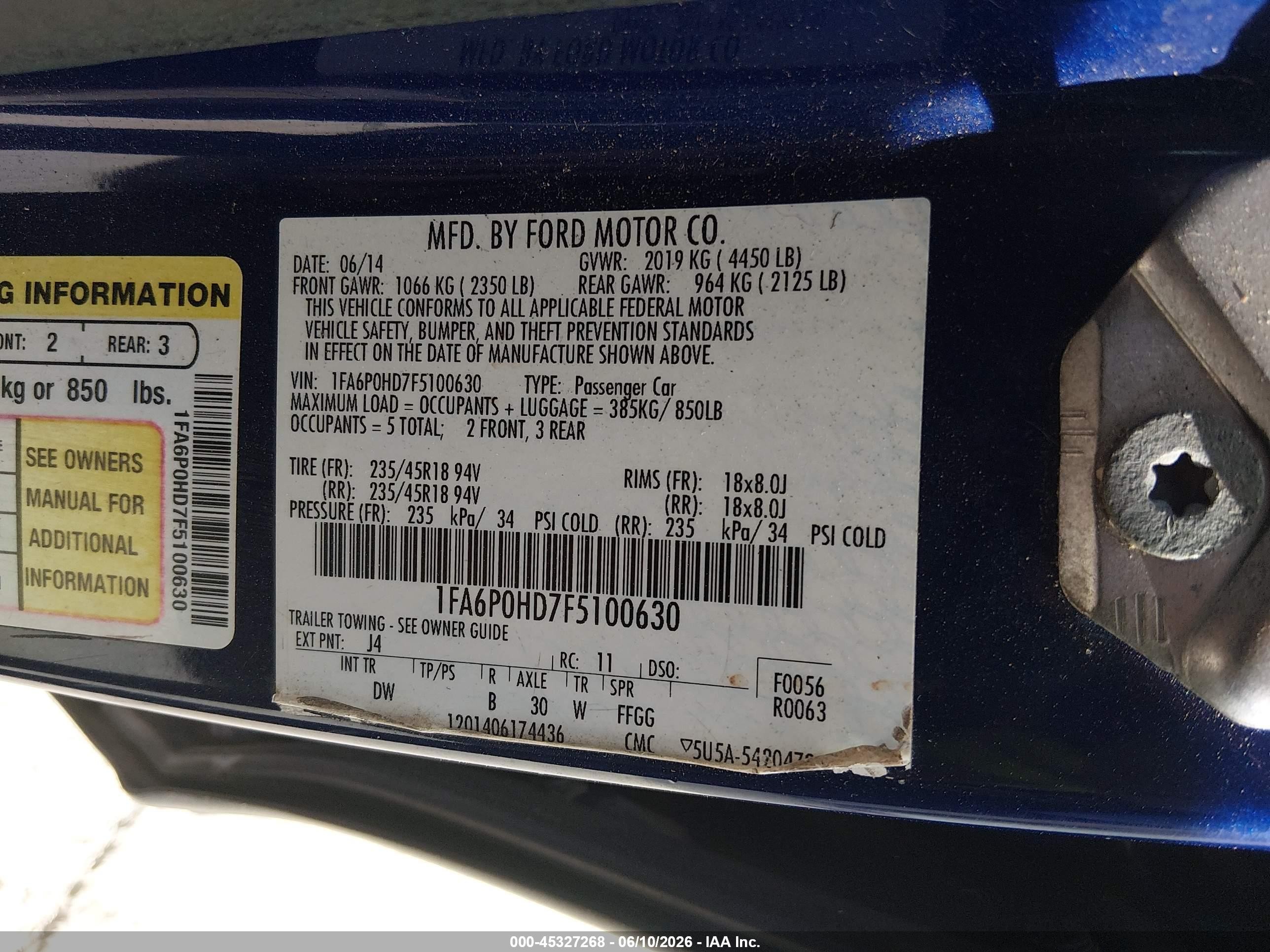 2015 Ford Fusion Se Blue vin: 1FA6P0HD7F5100630