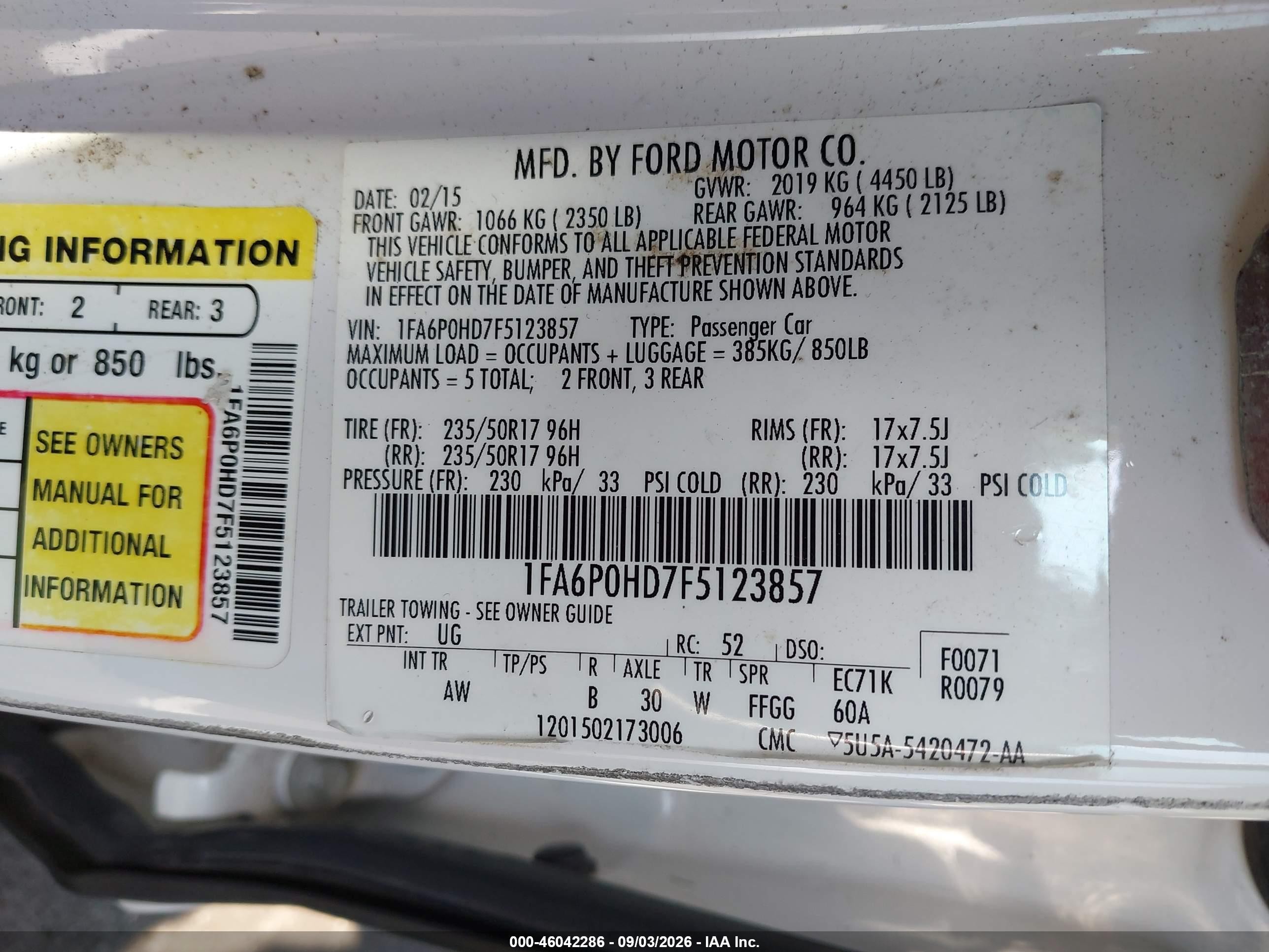 2015 Ford Fusion Se White vin: 1FA6P0HD7F5123857