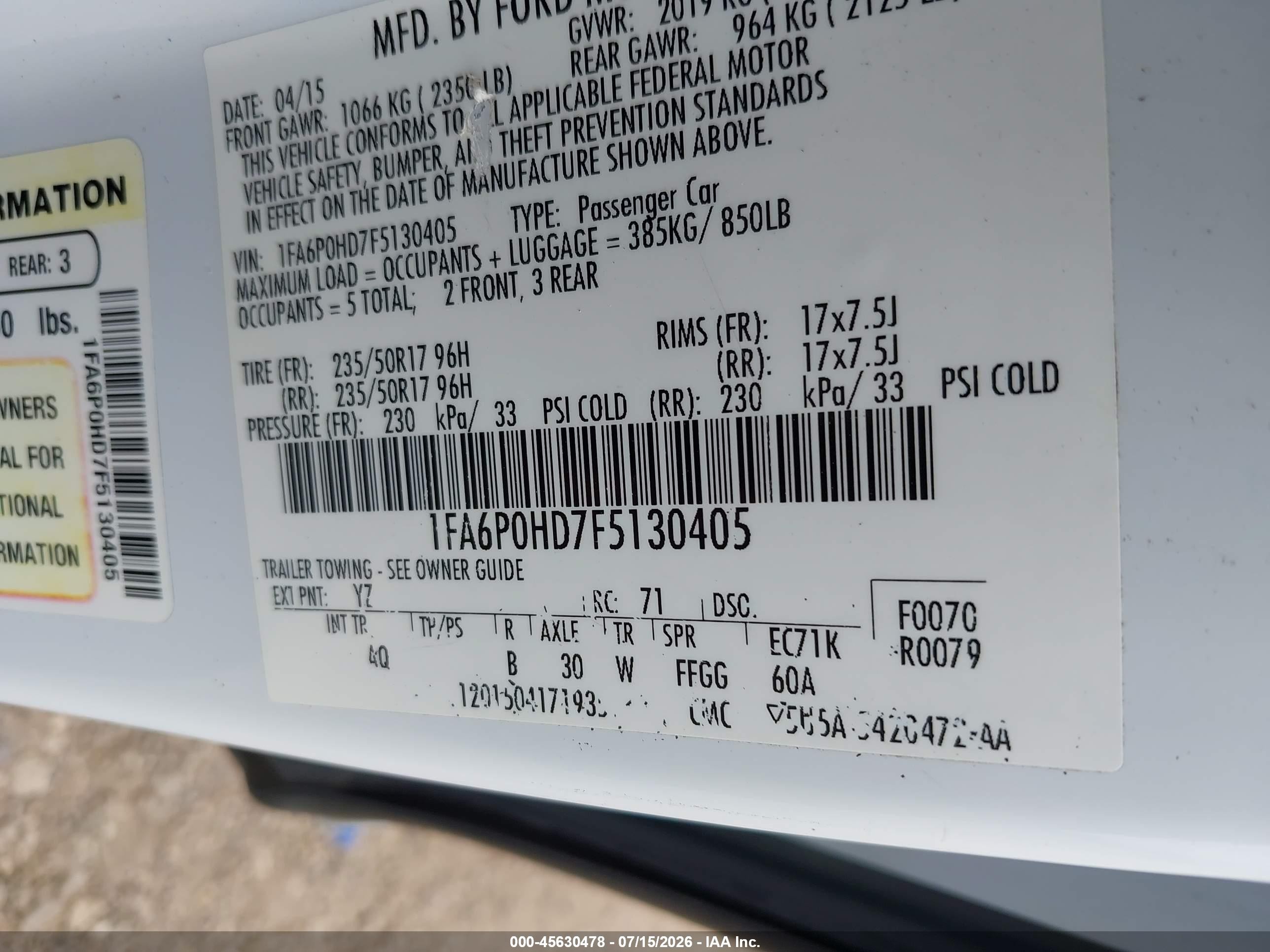 2015 Ford Fusion Se White vin: 1FA6P0HD7F5130405