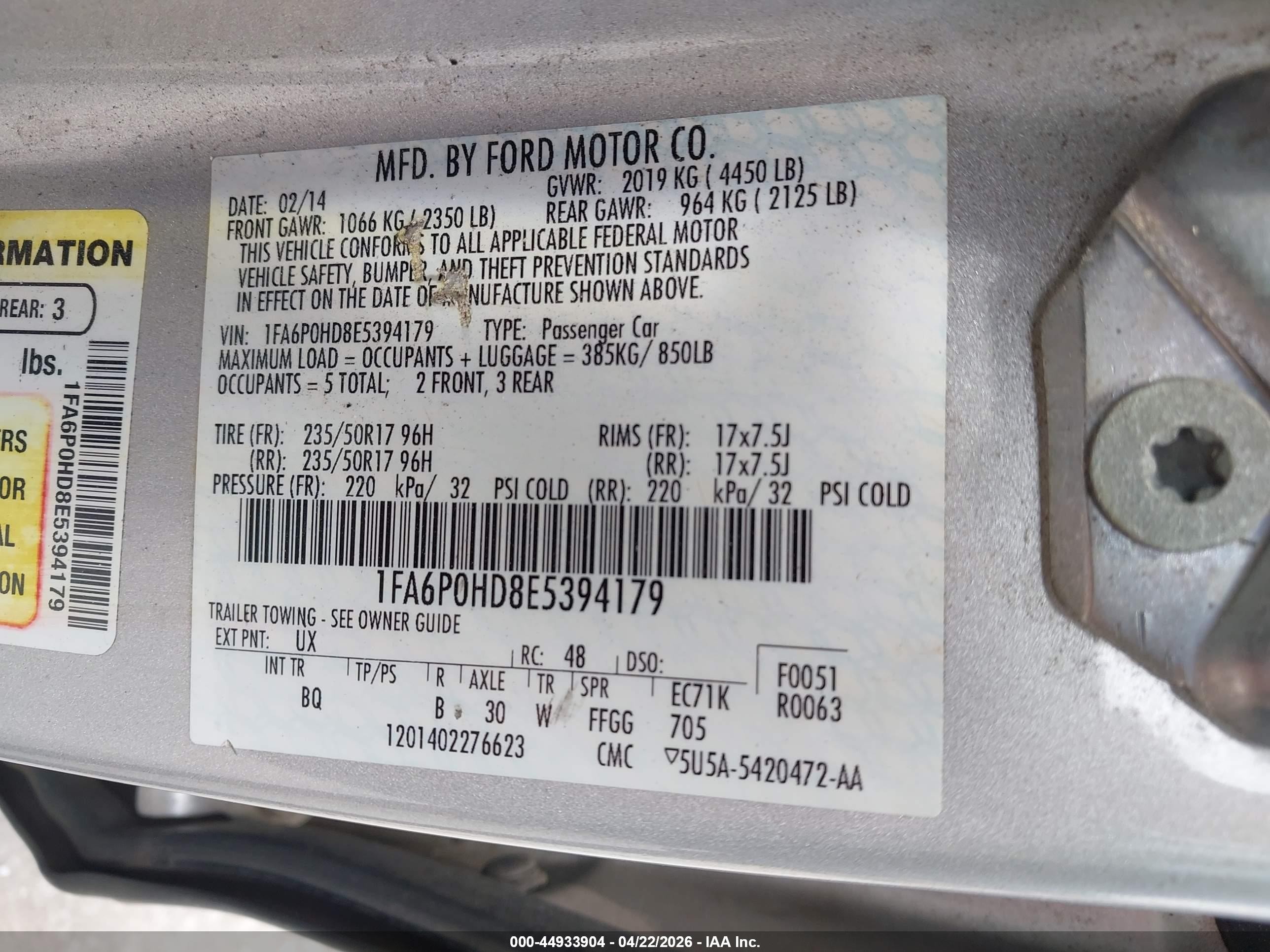 2014 Ford Fusion Se Silver vin: 1FA6P0HD8E5394179