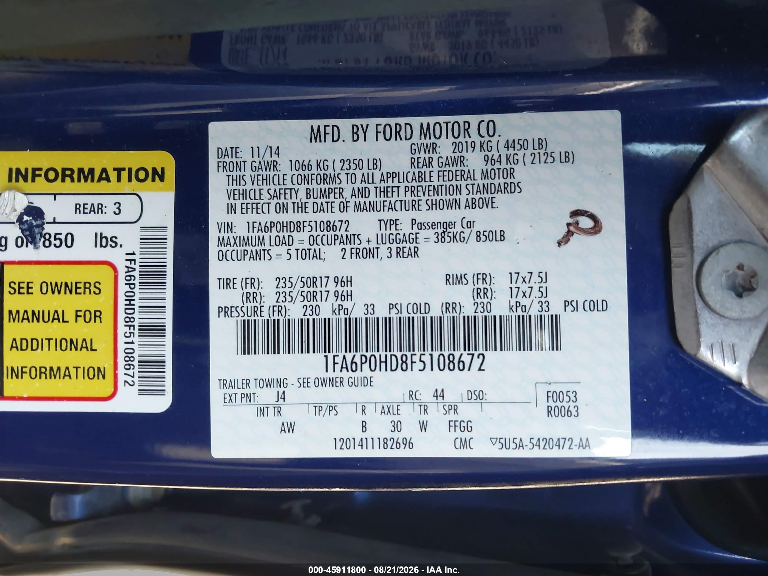 2015 Ford Fusion Se Синий vin: 1FA6P0HD8F5108672