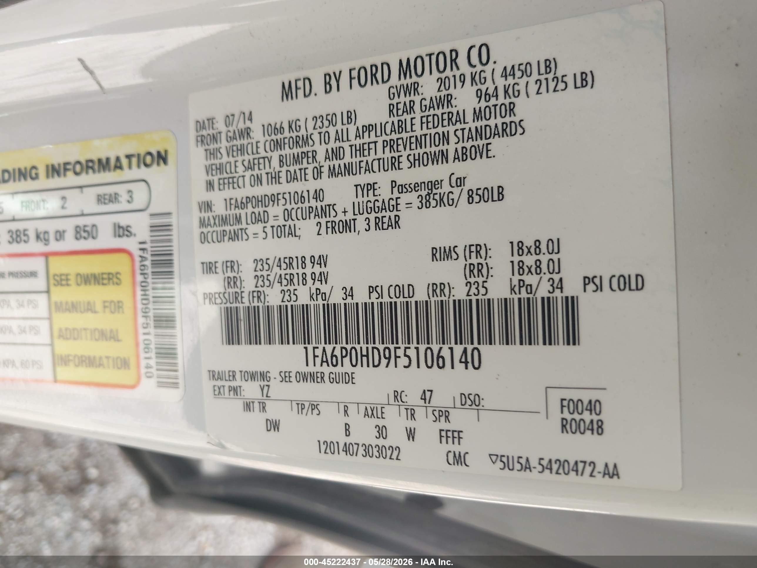2015 Ford Fusion Se White vin: 1FA6P0HD9F5106140