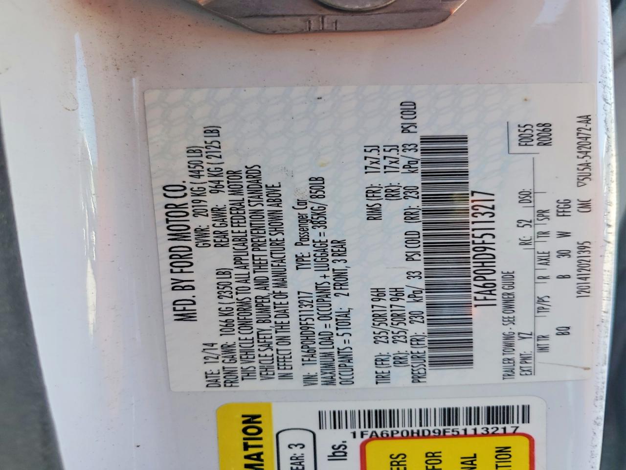 2015 Ford Fusion Se White vin: 1FA6P0HD9F5113217