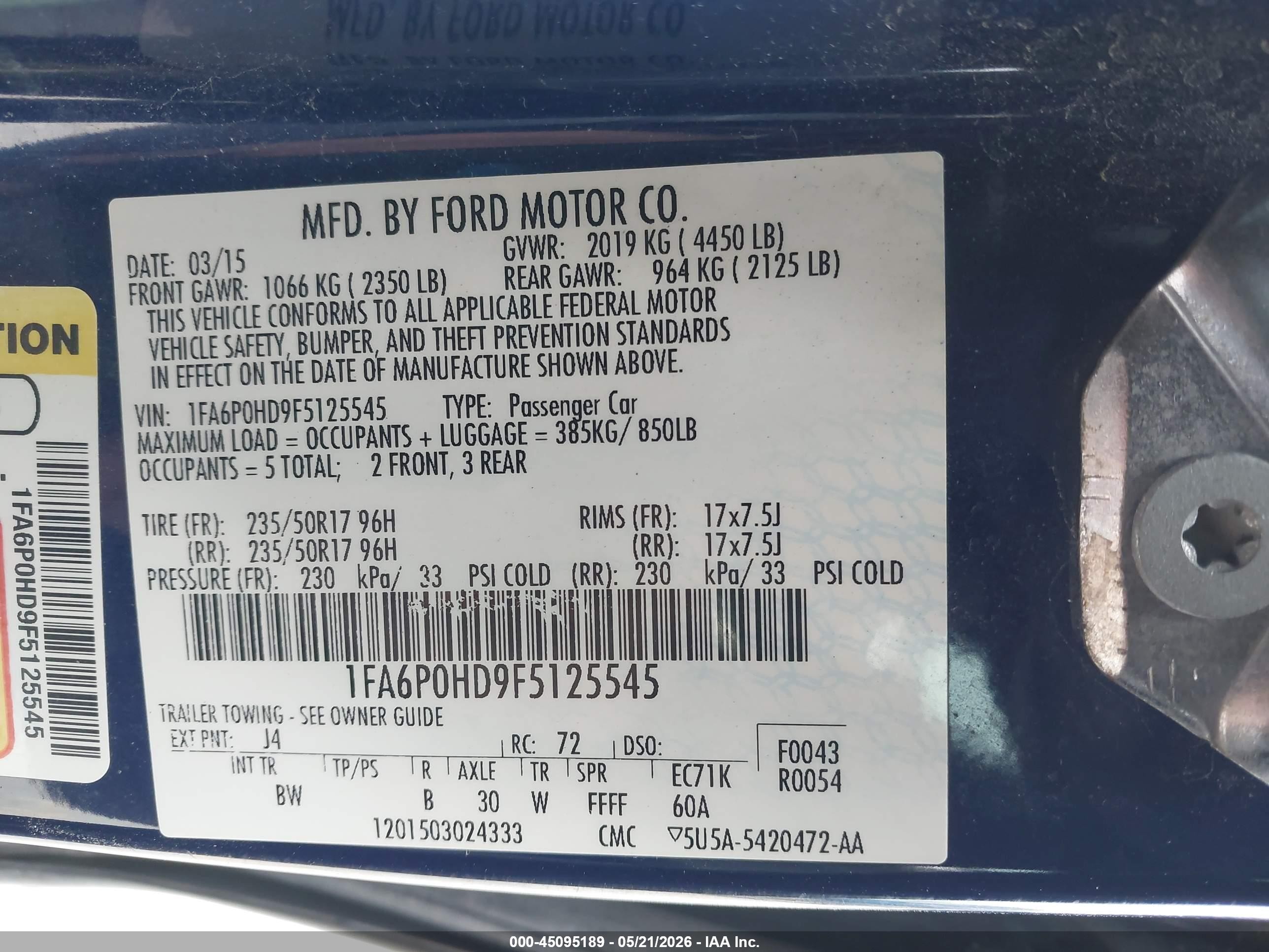 2015 Ford Fusion Se Blue vin: 1FA6P0HD9F5125545