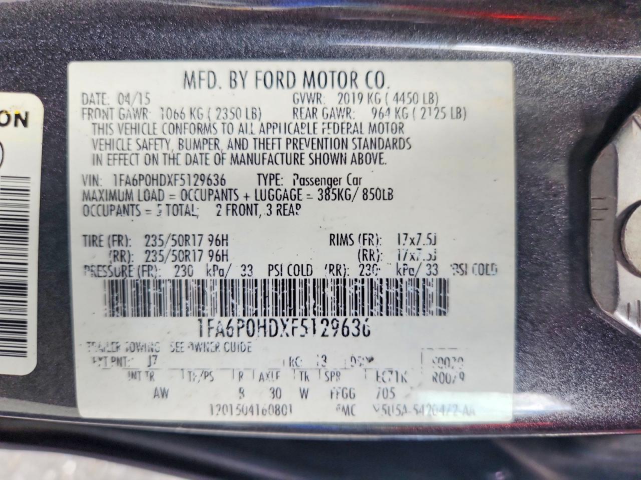 2015 Ford Fusion Se Charcoal vin: 1FA6P0HDXF5129636