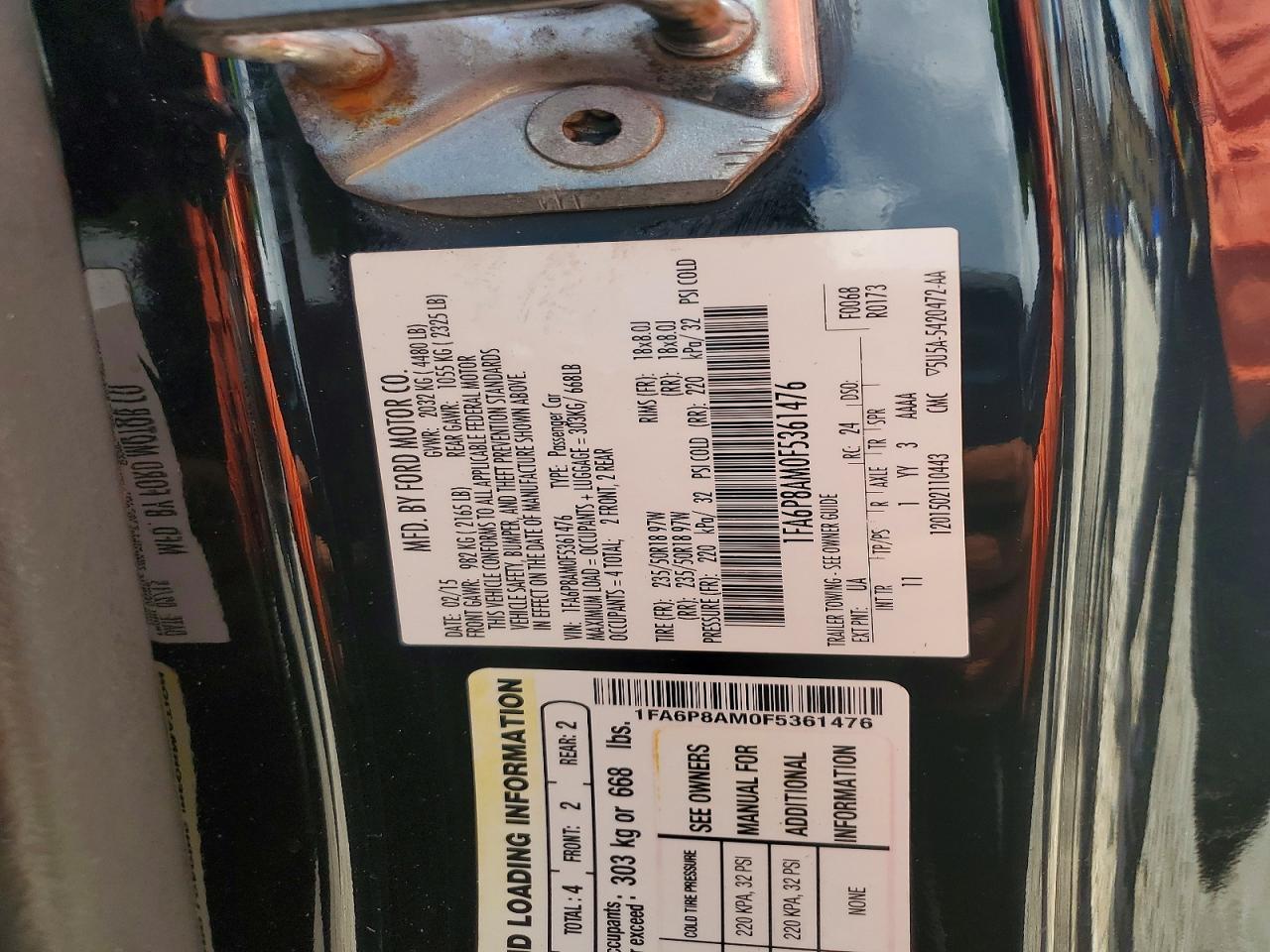 2015 Ford Mustang Black vin: 1FA6P8AM0F5361476