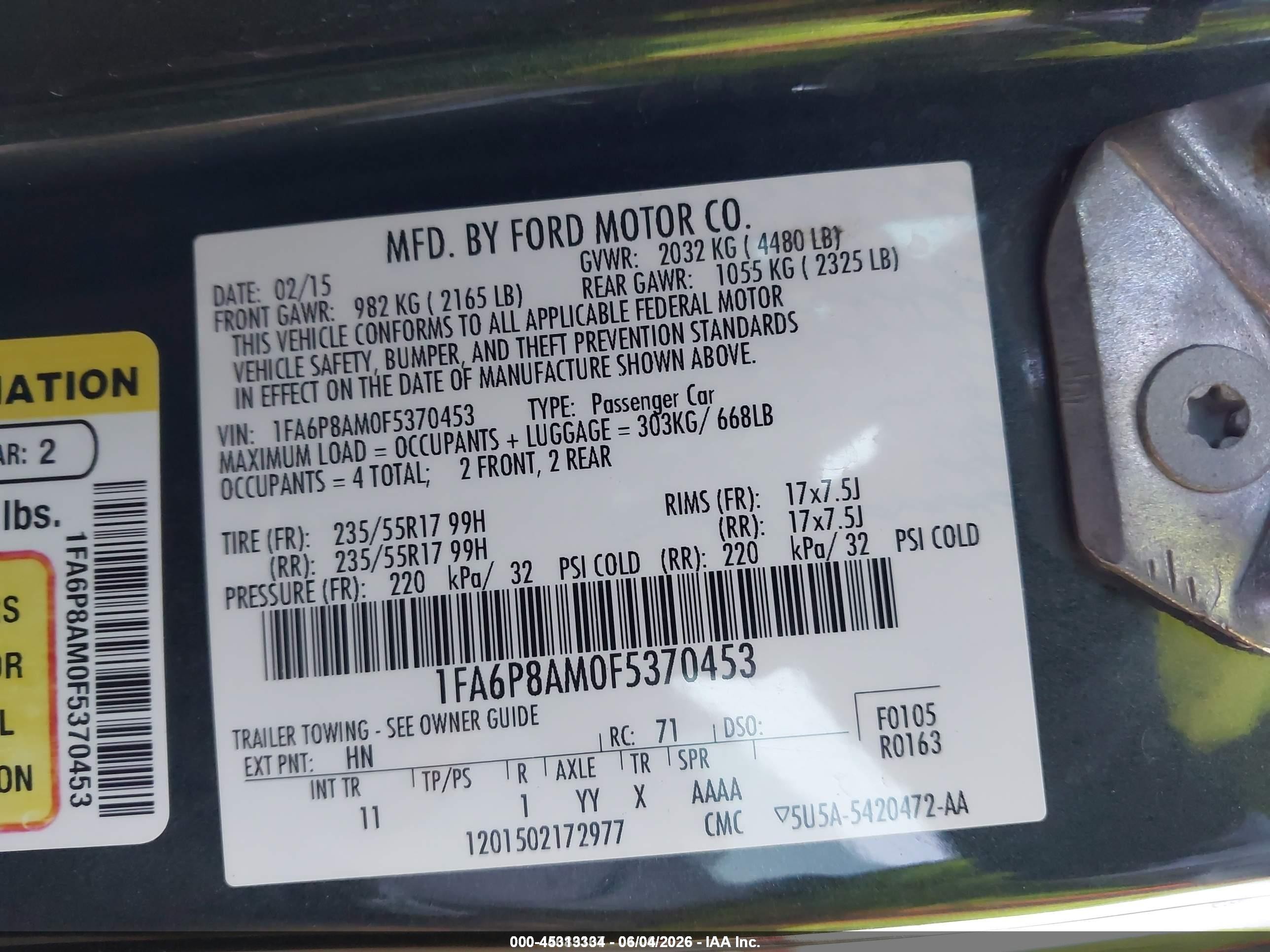 2015 Ford Mustang V6 Серый vin: 1FA6P8AM0F5370453
