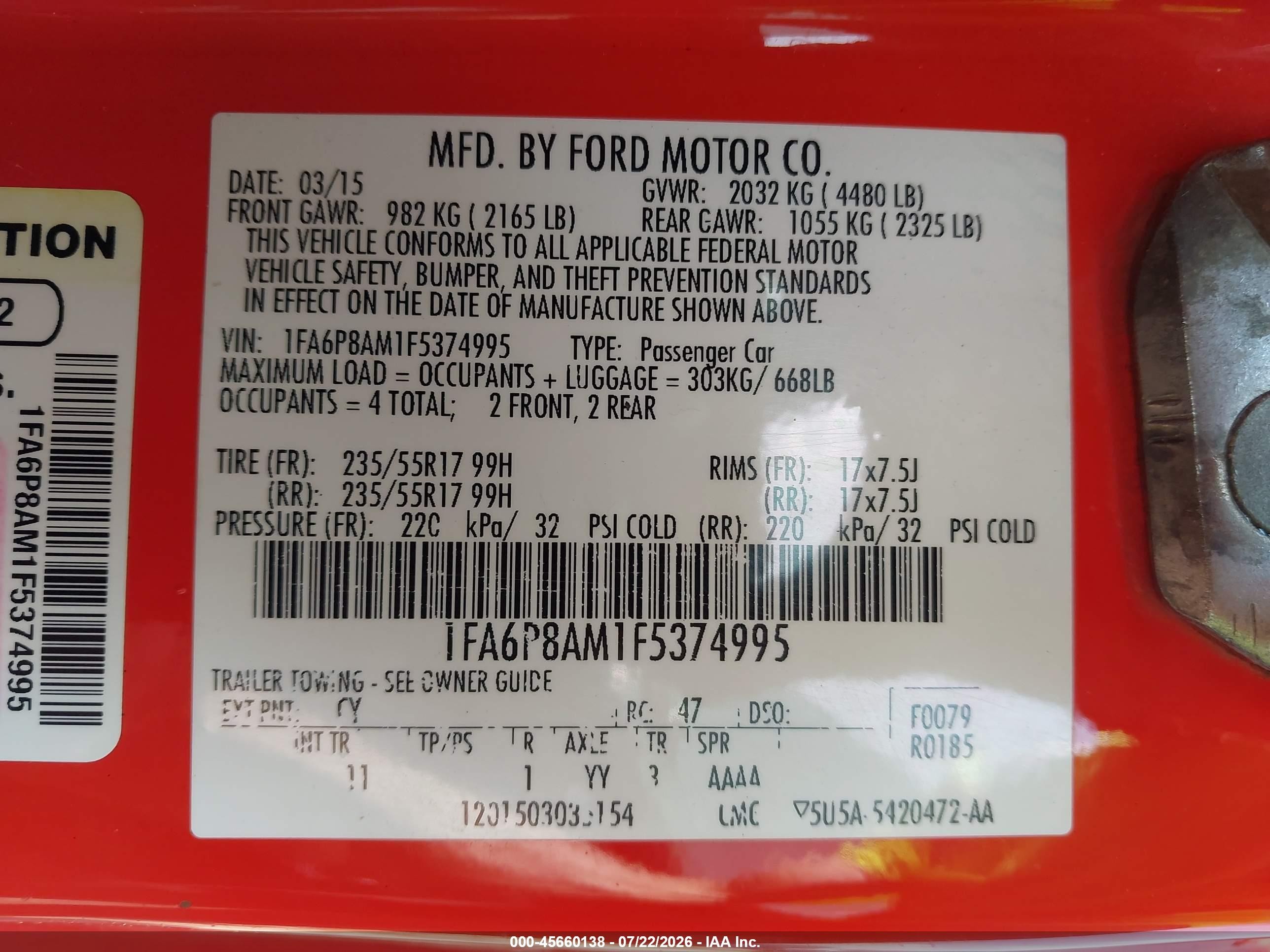 2015 Ford Mustang V6 Orange vin: 1FA6P8AM1F5374995