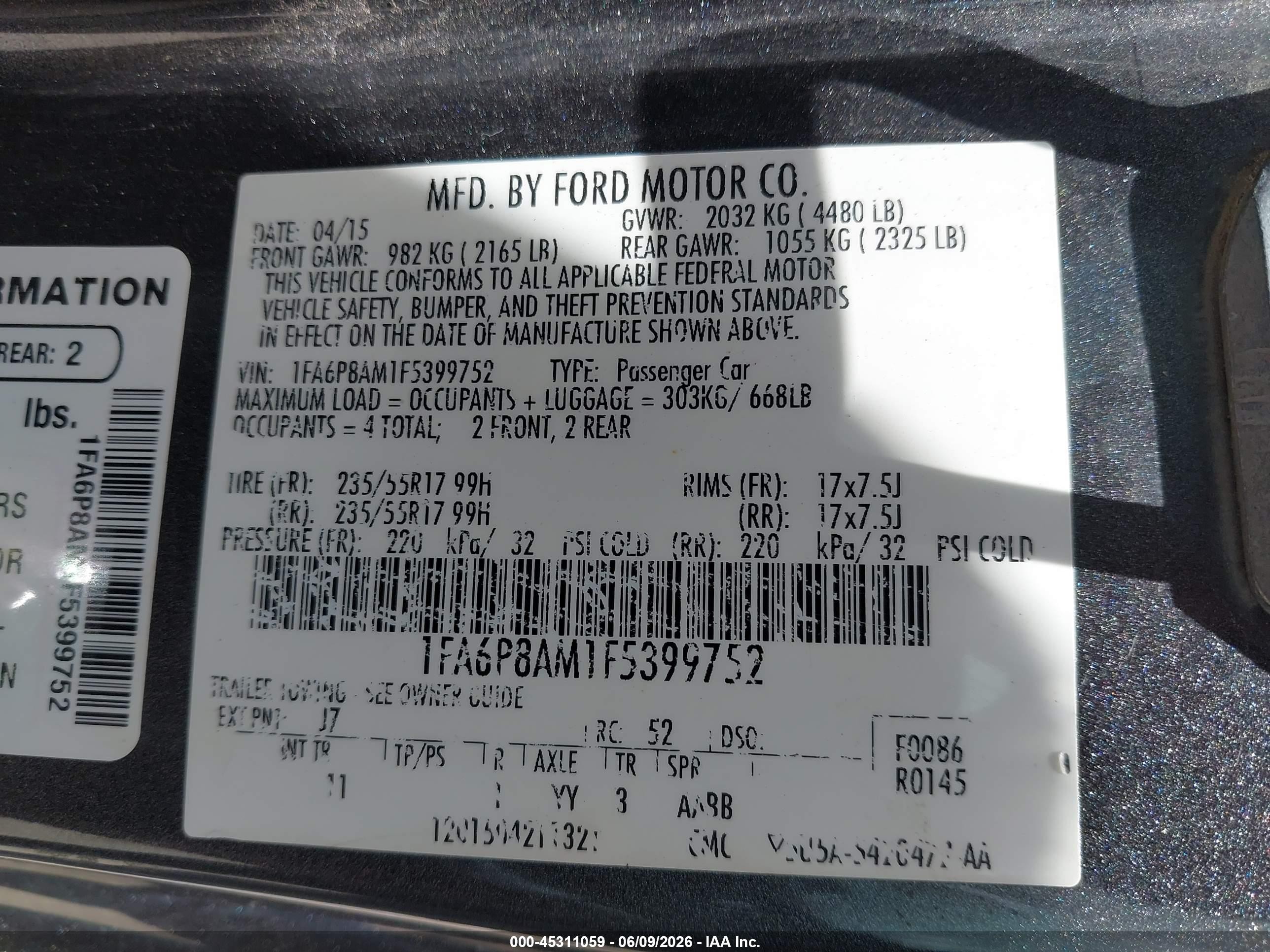 2015 Ford Mustang V6 Gray vin: 1FA6P8AM1F5399752