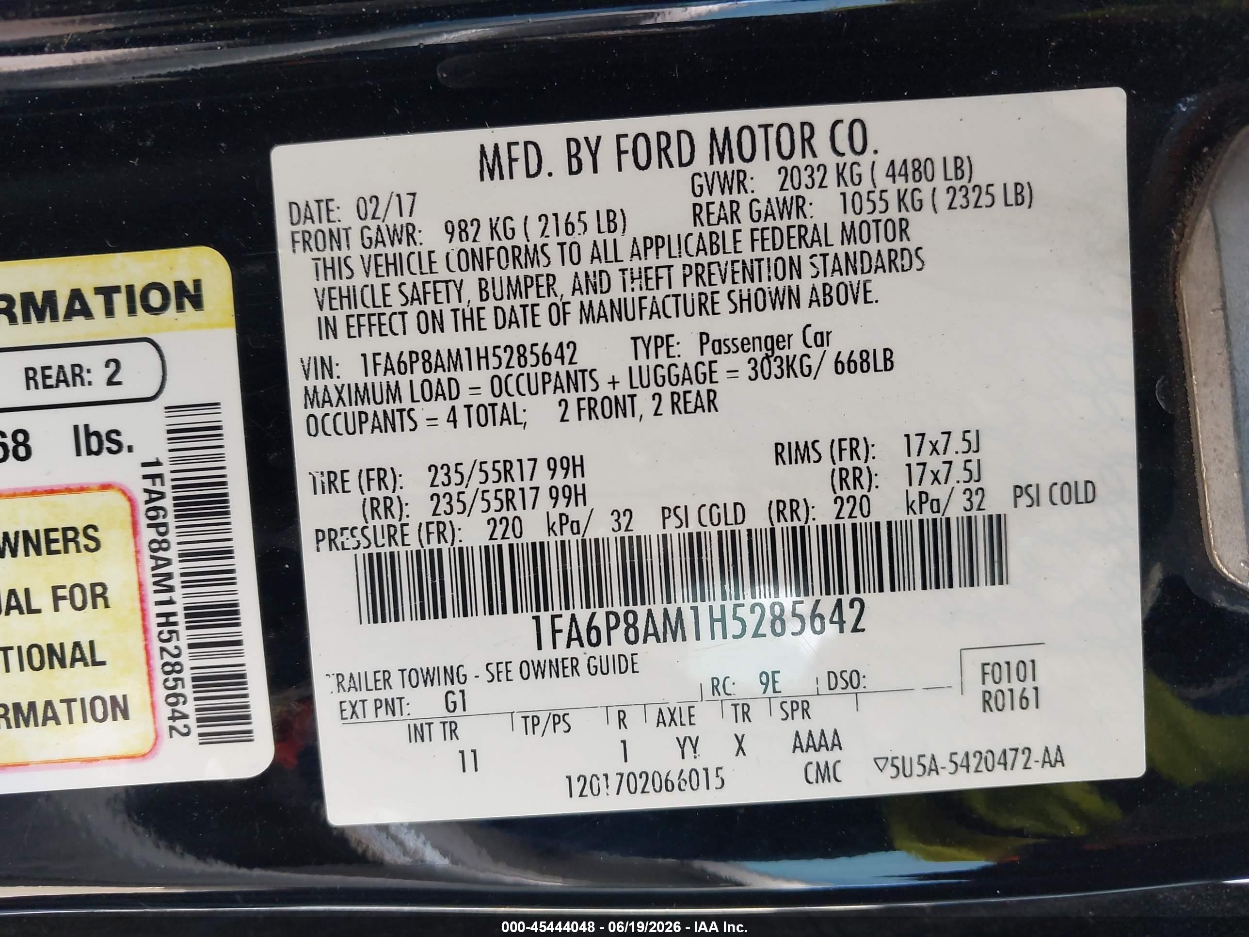 2017 Ford Mustang V6 Black vin: 1FA6P8AM1H5285642