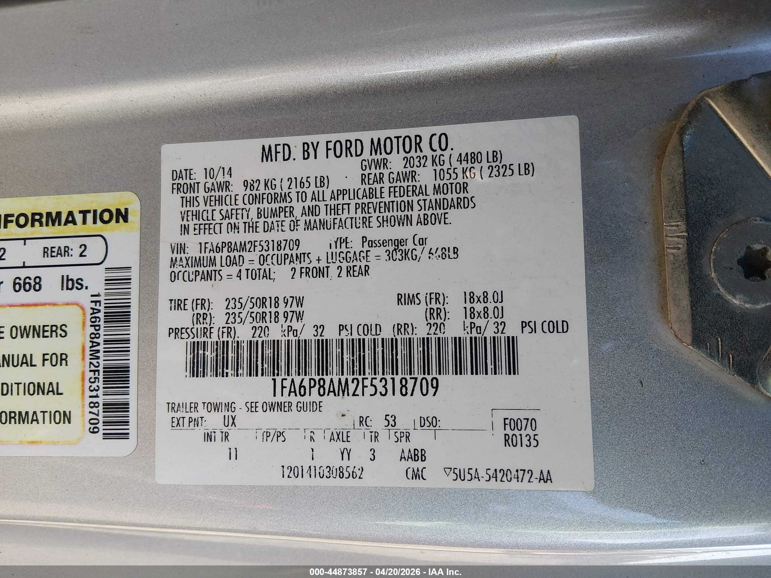 2015 Ford Mustang V6 Silver vin: 1FA6P8AM2F5318709