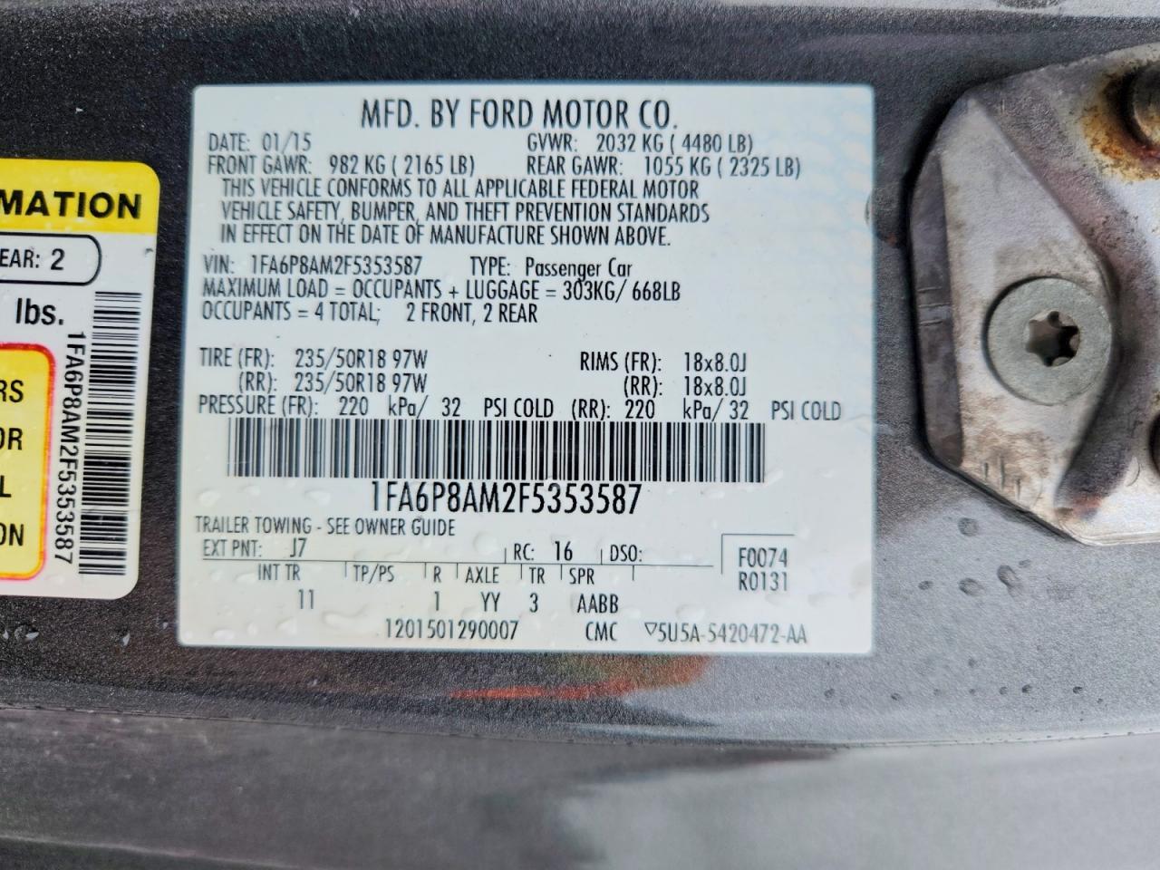 2015 Ford Mustang Gray vin: 1FA6P8AM2F5353587