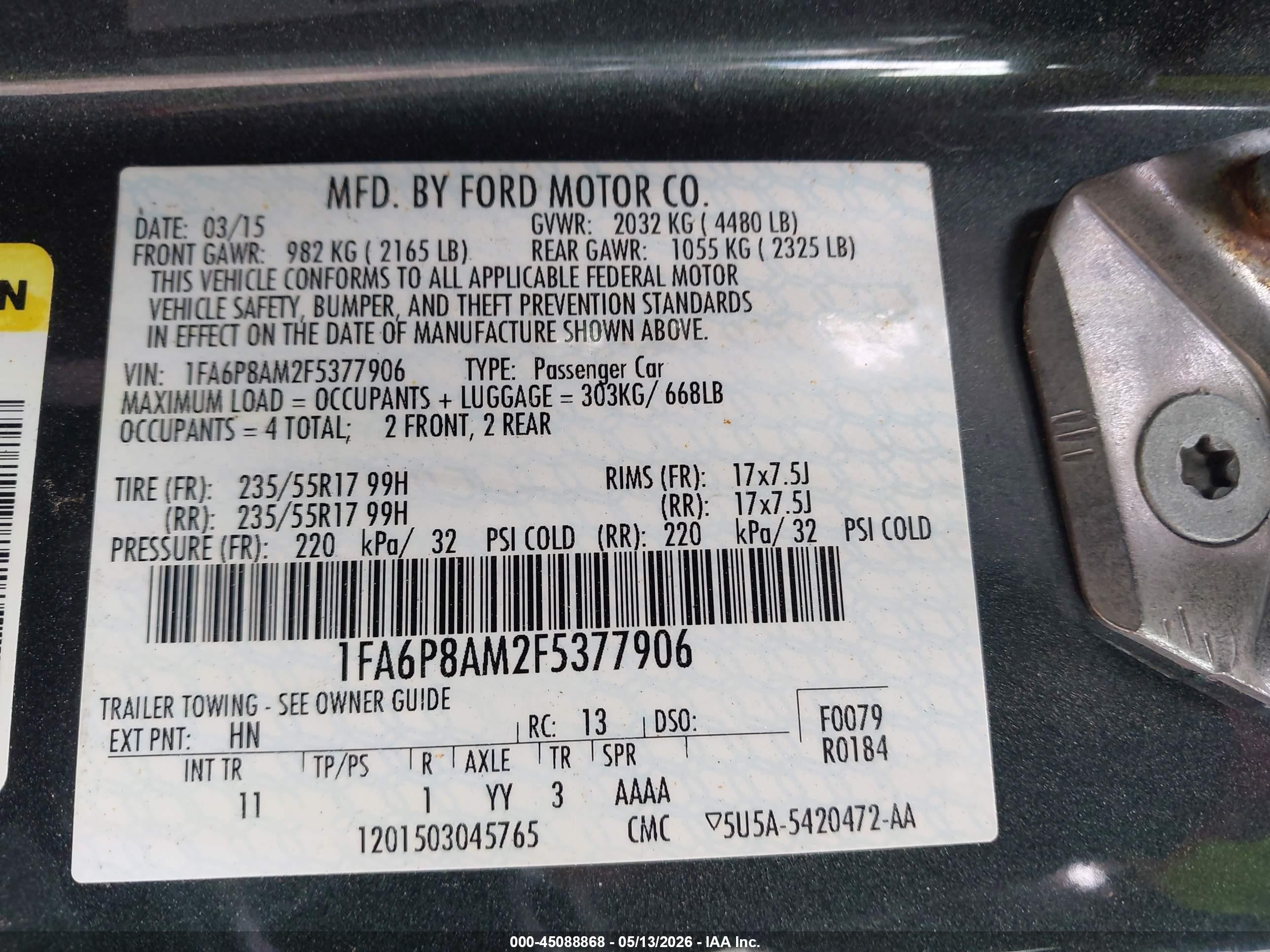 2015 Ford Mustang V6 Green vin: 1FA6P8AM2F5377906