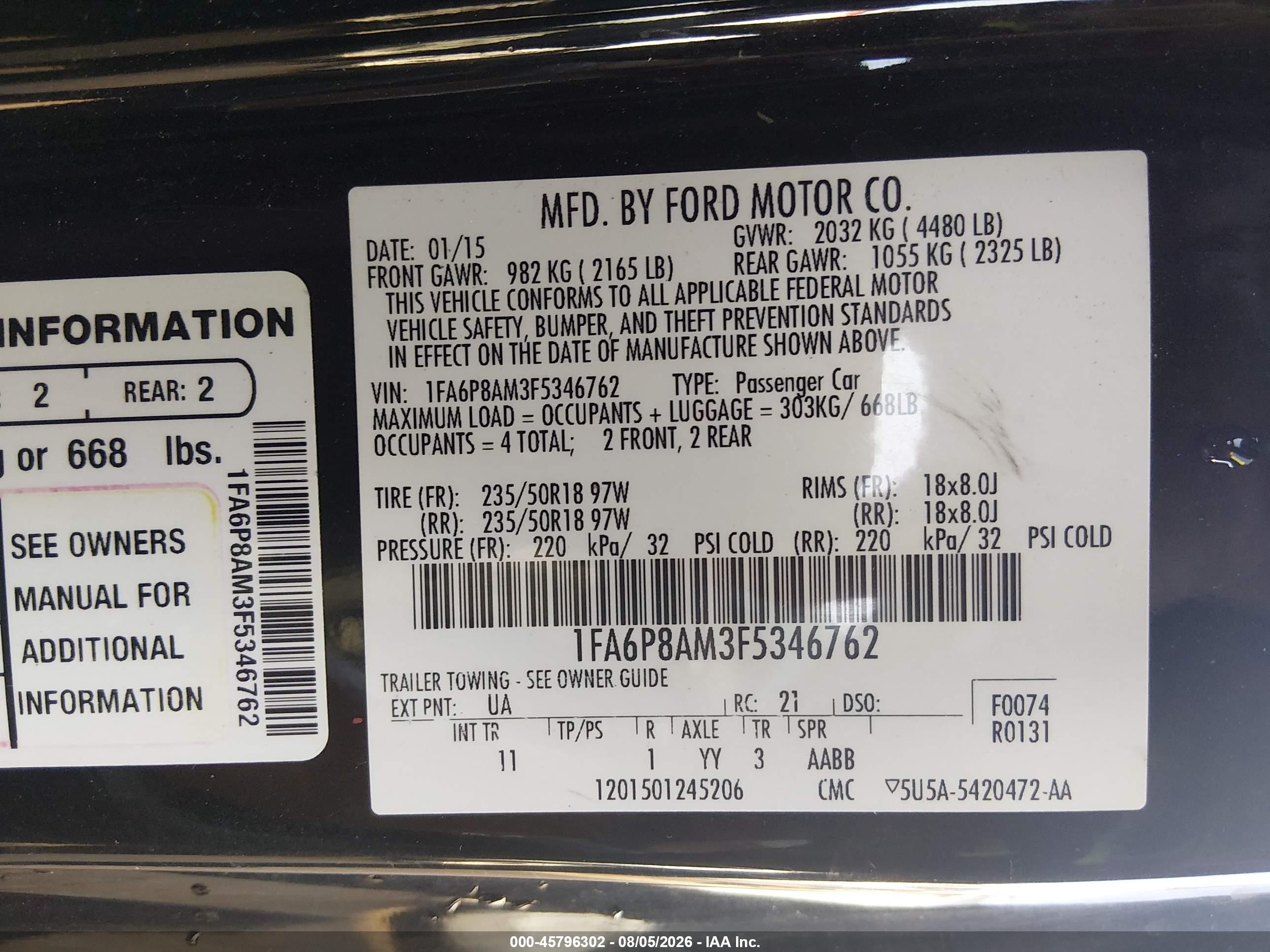 2015 Ford Mustang V6 Черный vin: 1FA6P8AM3F5346762