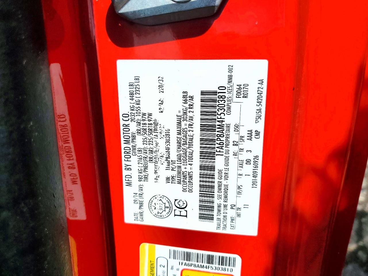 2015 Ford Mustang Красный vin: 1FA6P8AM4F5303810
