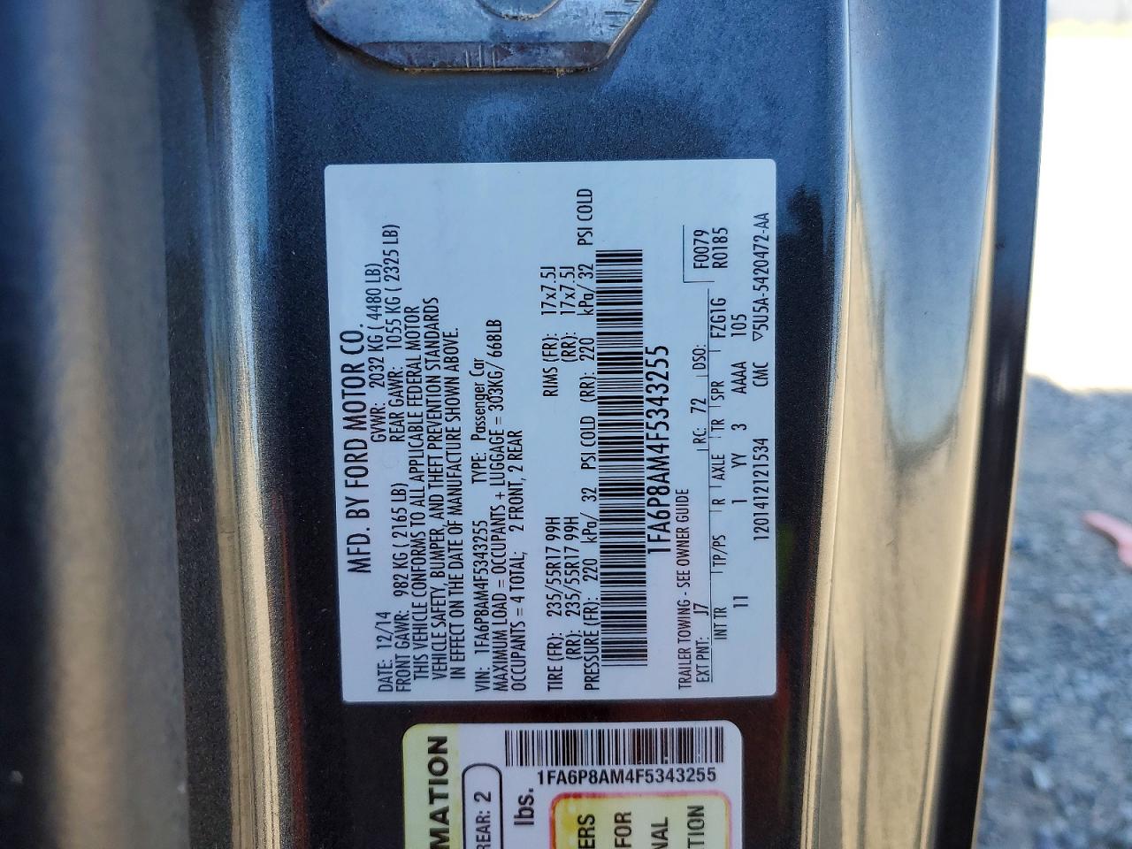2015 Ford Mustang Gray vin: 1FA6P8AM4F5343255