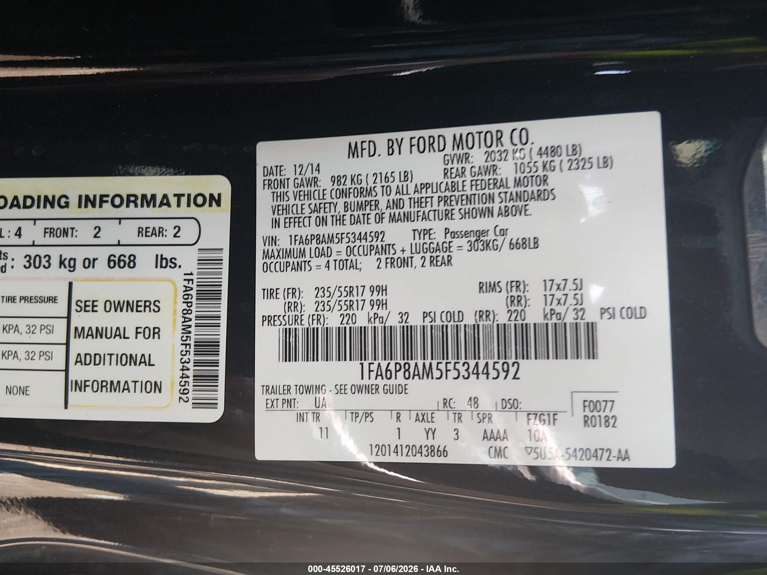 2015 Ford Mustang V6 Black vin: 1FA6P8AM5F5344592
