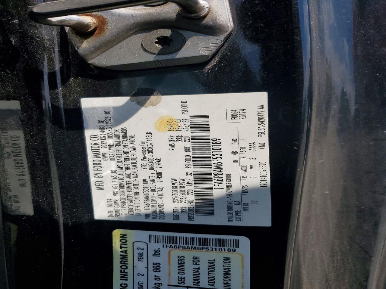 2015 Ford Mustang Black vin: 1FA6P8AM6F5310189