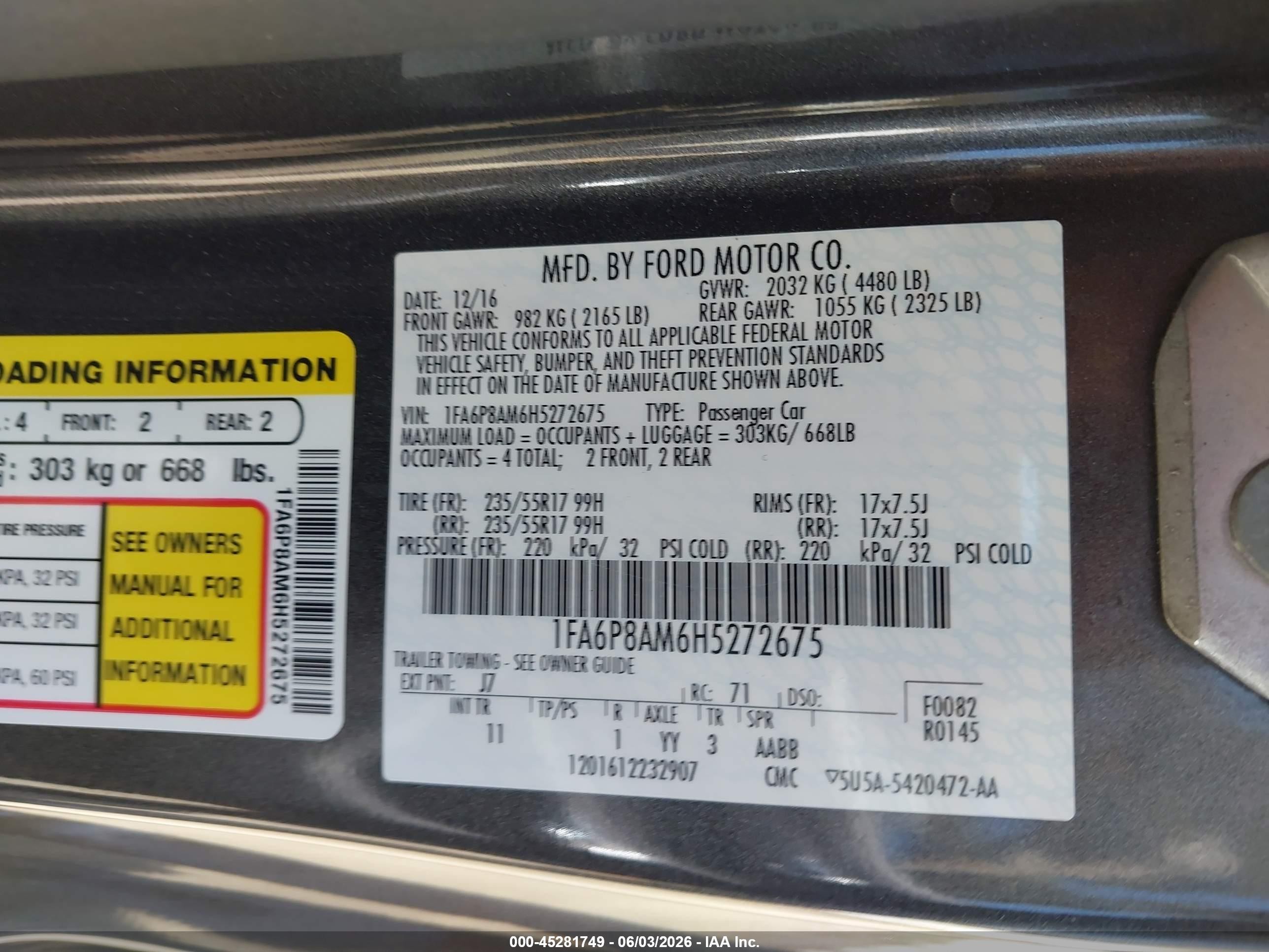 2017 Ford Mustang V6 Gray vin: 1FA6P8AM6H5272675
