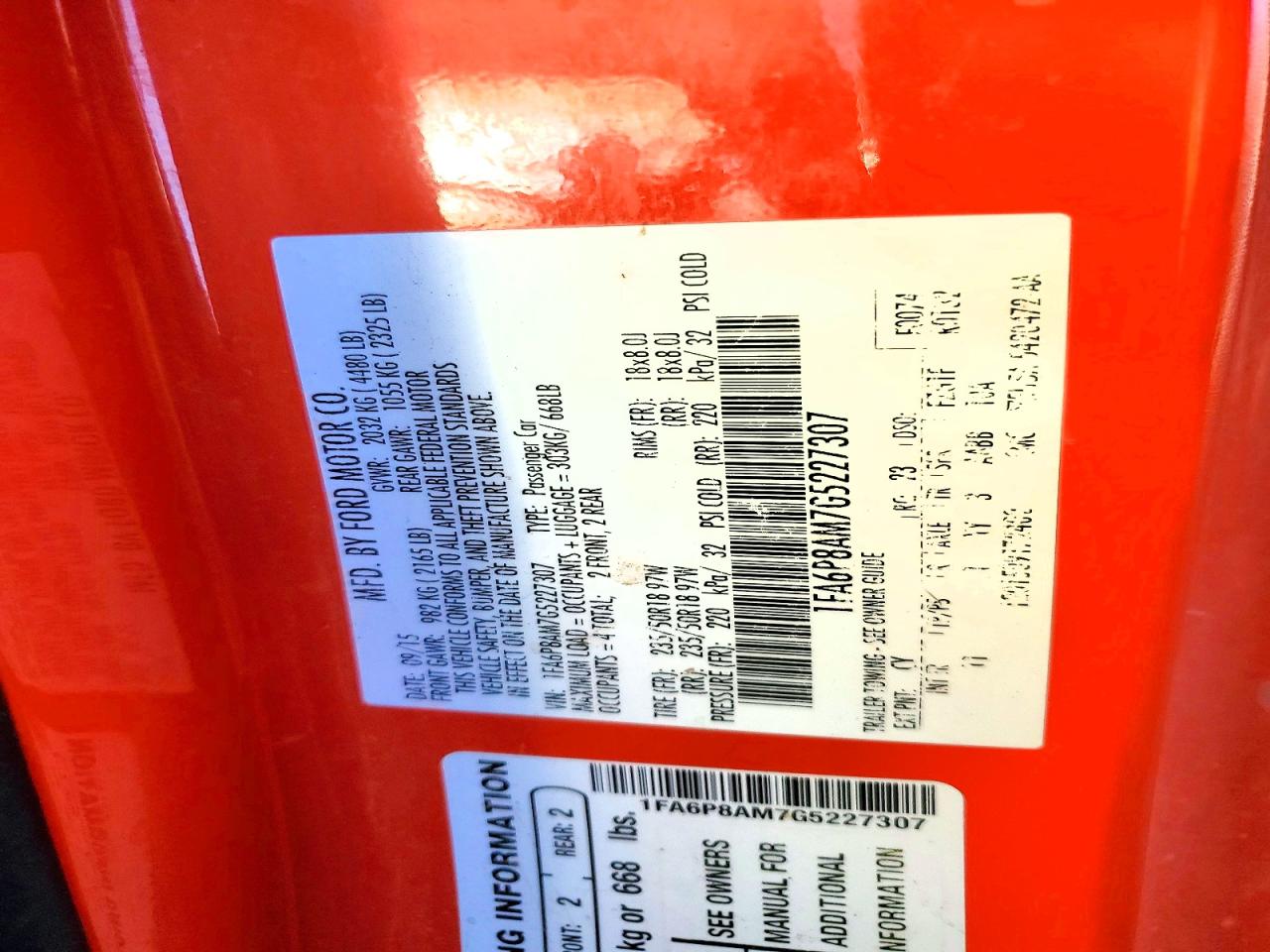 2016 Ford Mustang Orange vin: 1FA6P8AM7G5227307