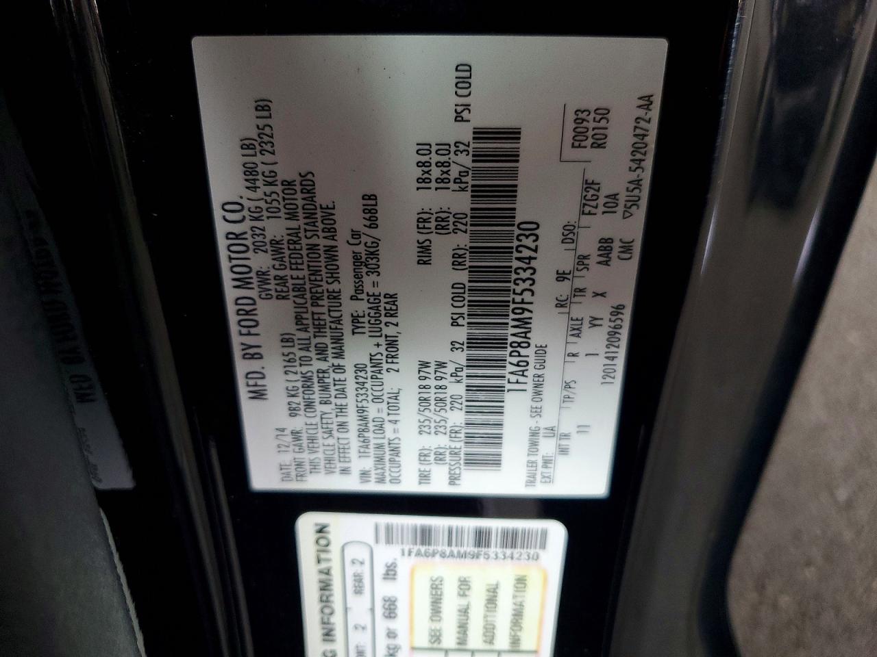 2015 Ford Mustang Base Black vin: 1FA6P8AM9F5334230