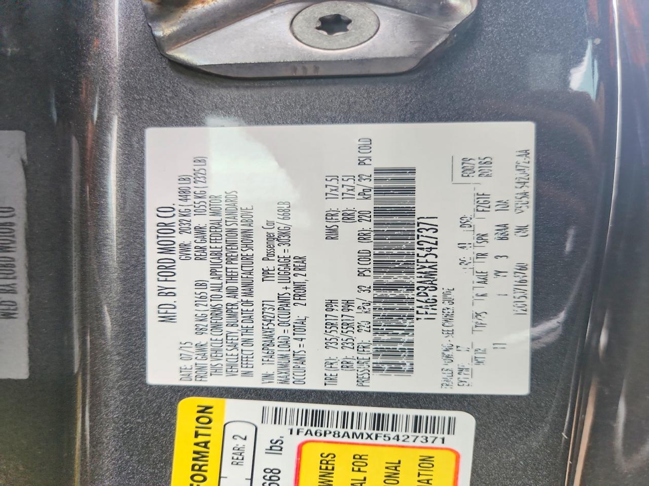 2015 Ford Mustang Gray vin: 1FA6P8AMXF5427371