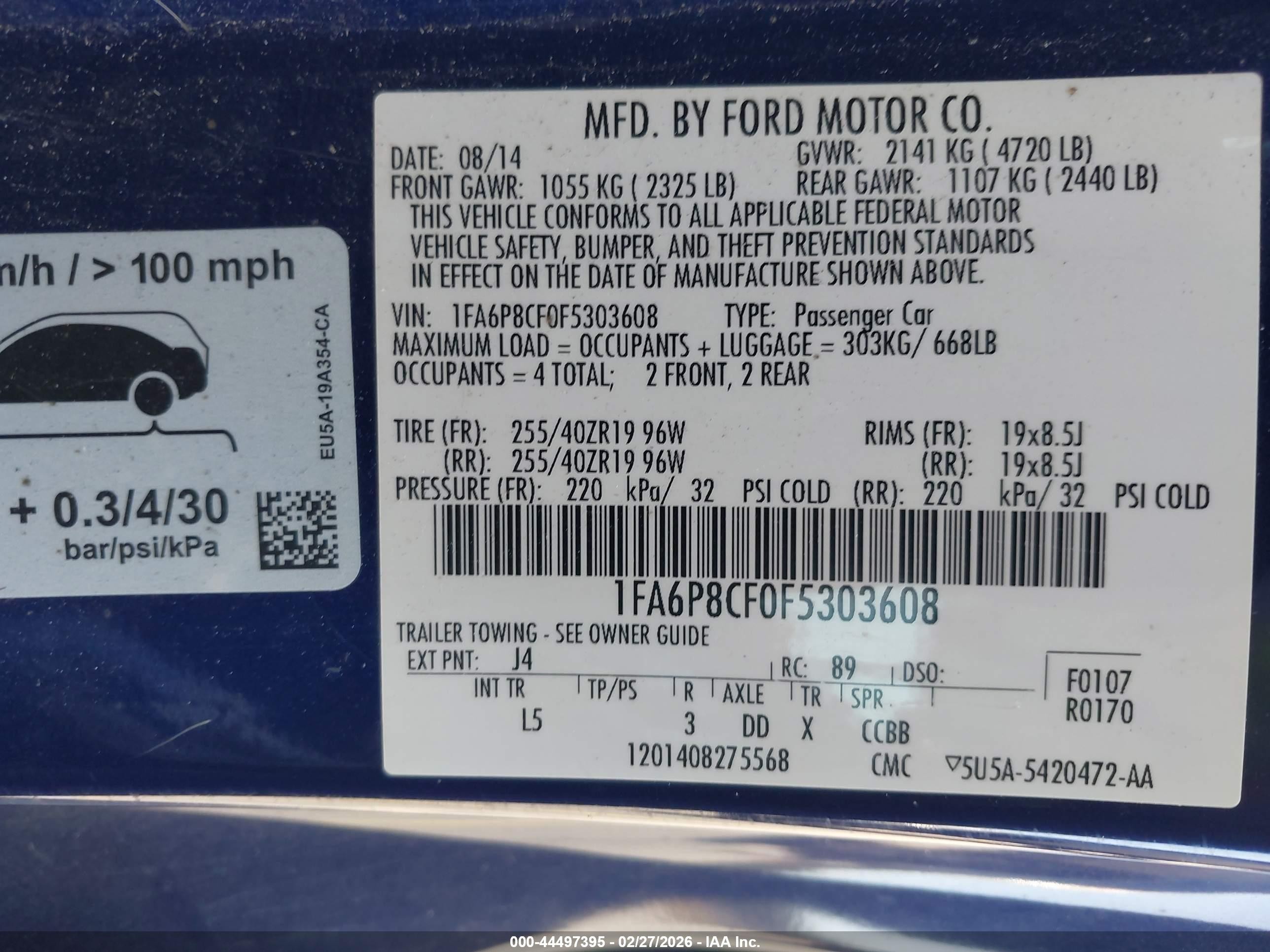 2015 Ford Mustang Gt Premium Dark Blue vin: 1FA6P8CF0F5303608